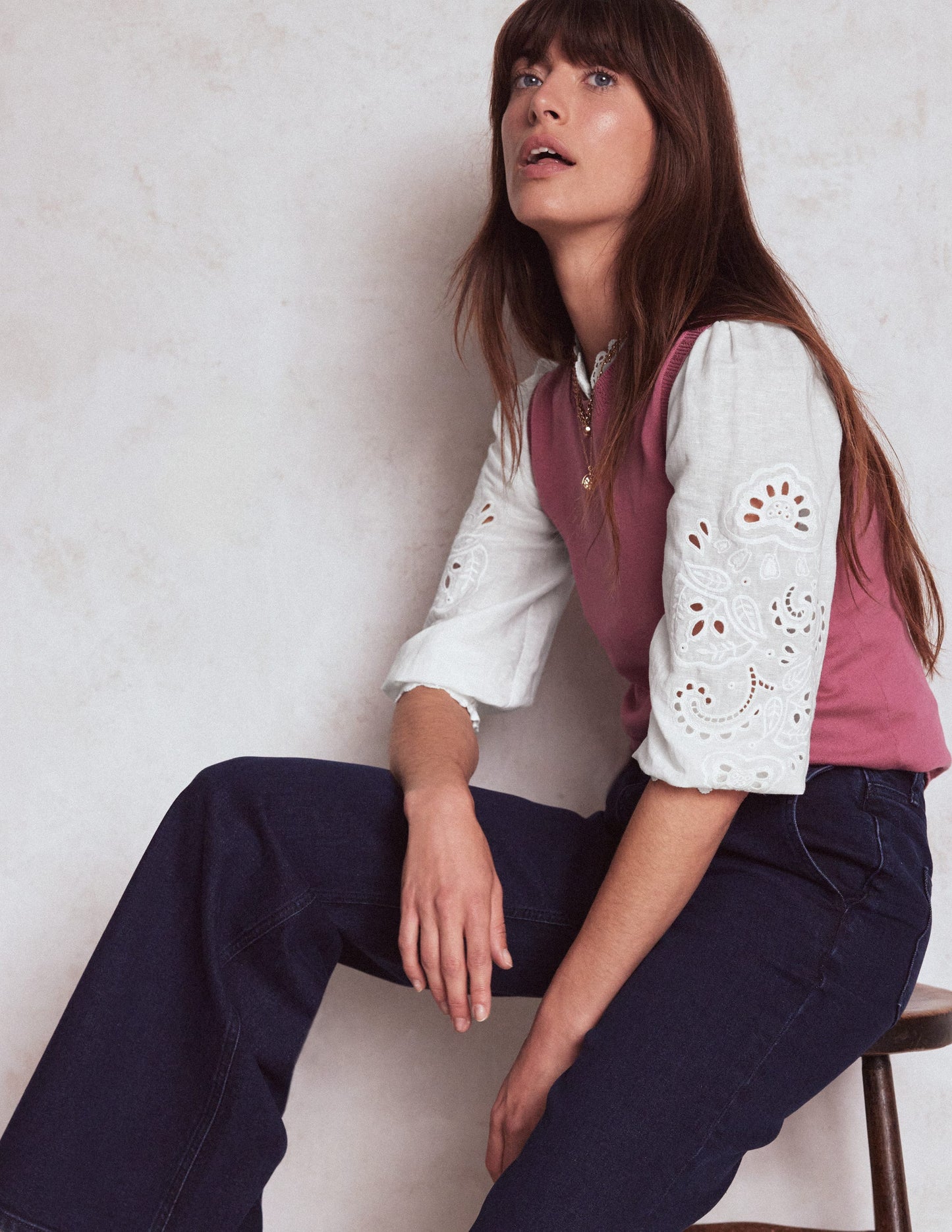 Alicia Leinenoberteil mit Cutwork-Weiß, Cutwork-Stickerei