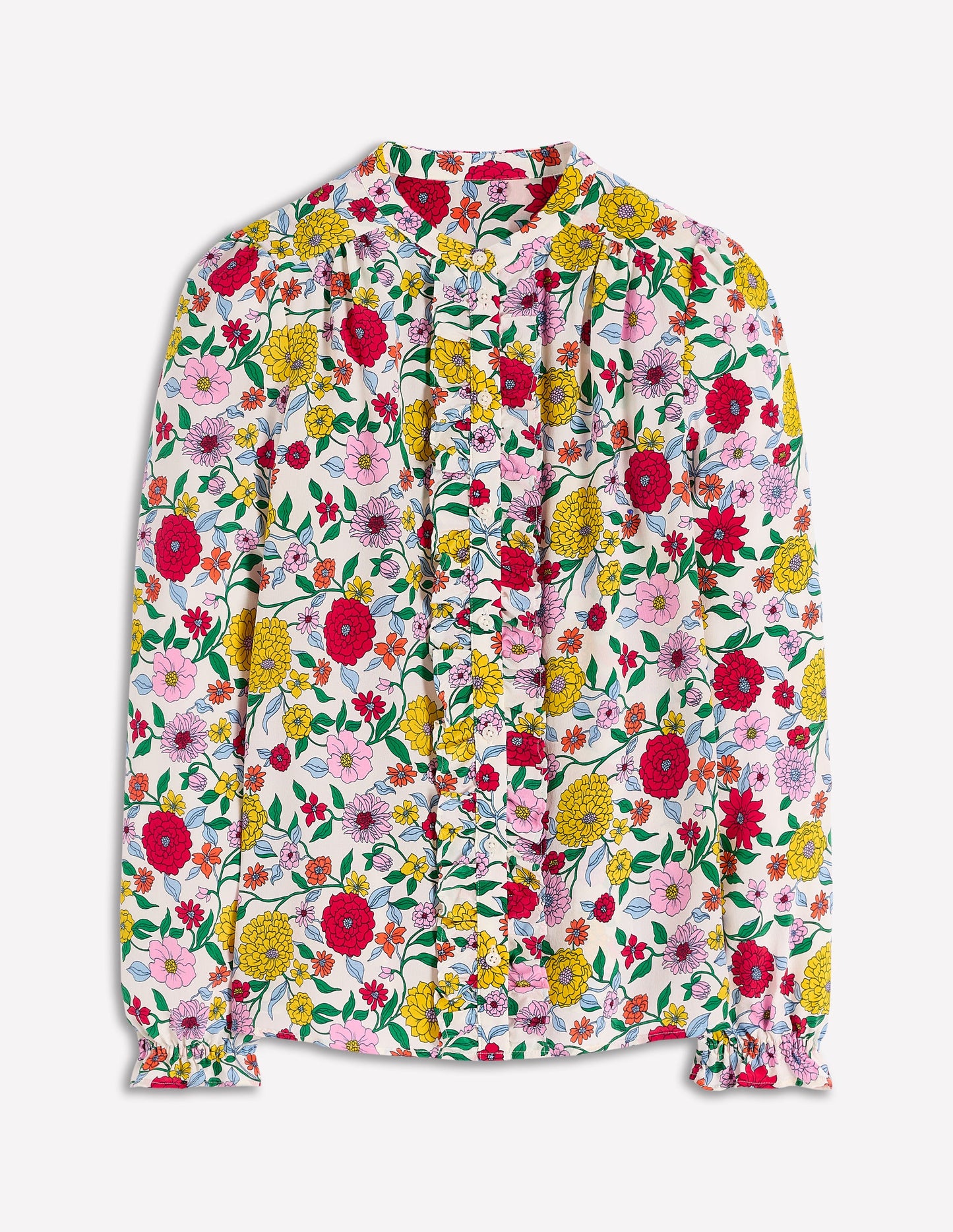 Alice Seidenoberteil mit Rüschen vorn-Bunt, Kaskadenartige Dahlien