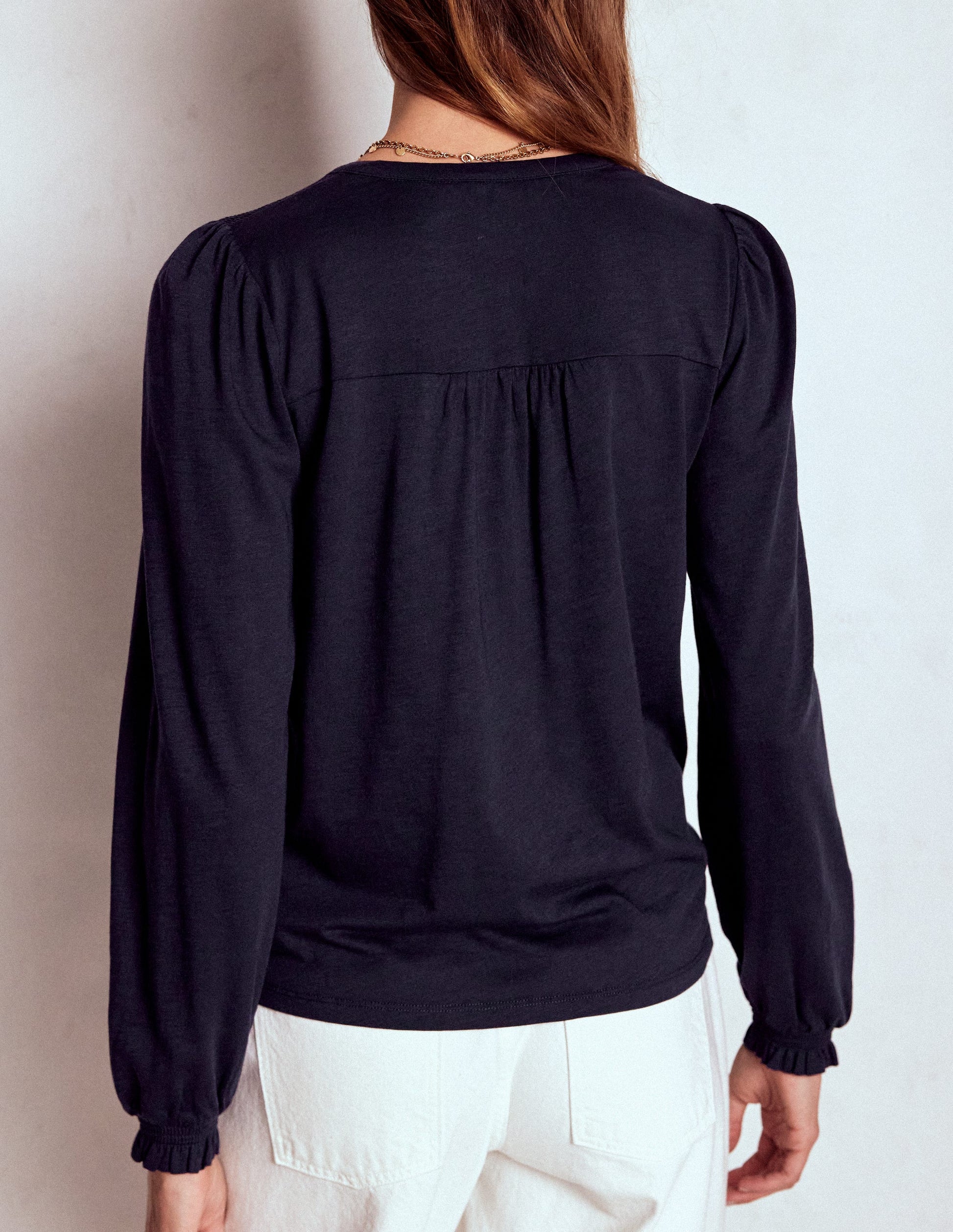 Elsa Jerseyhemd mit gesmokter Passe-Marineblau-3