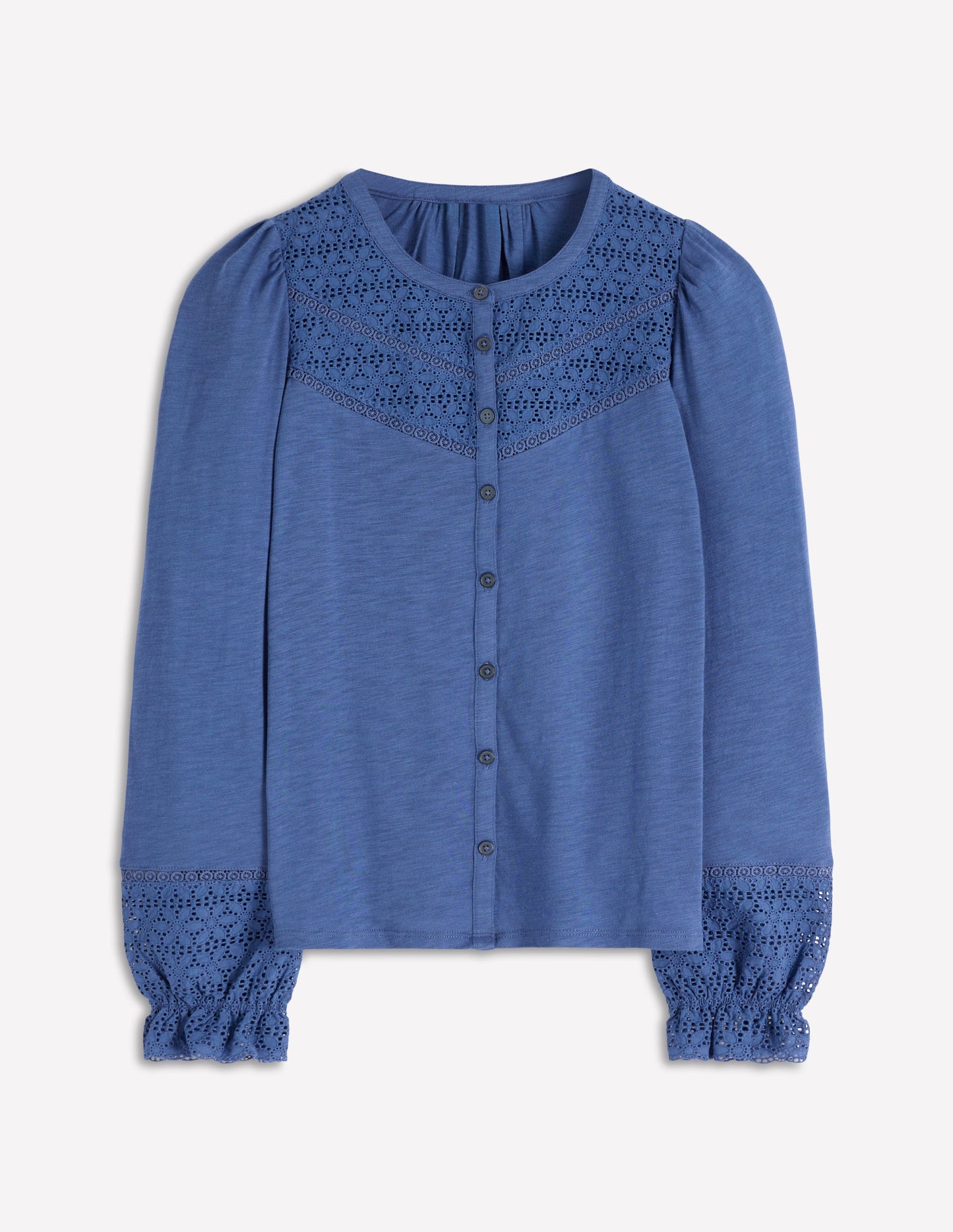Pippa Jerseyhemd mit Lochstickerei-Denim-Blau