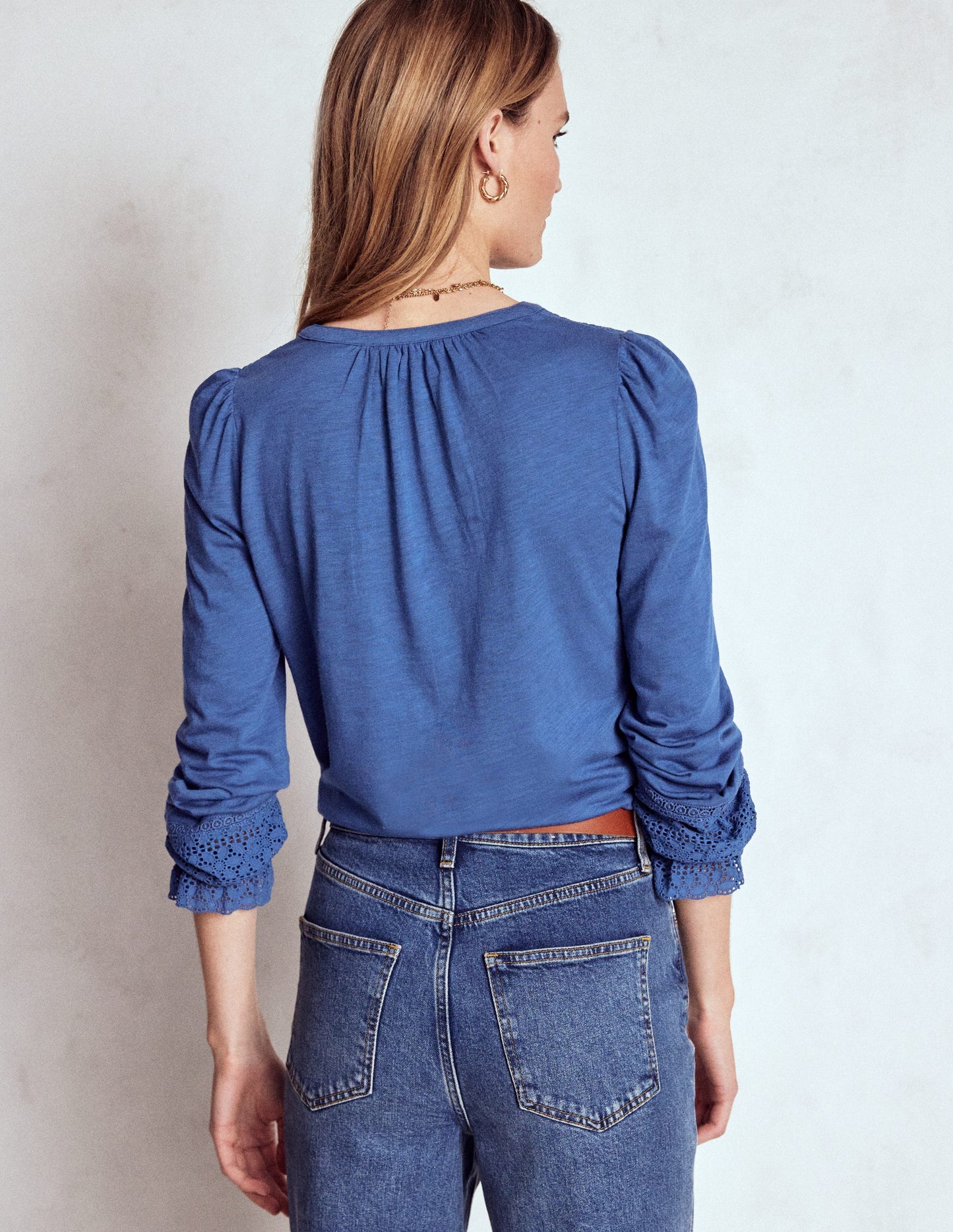 Pippa Jerseyhemd mit Lochstickerei-Denim-Blau