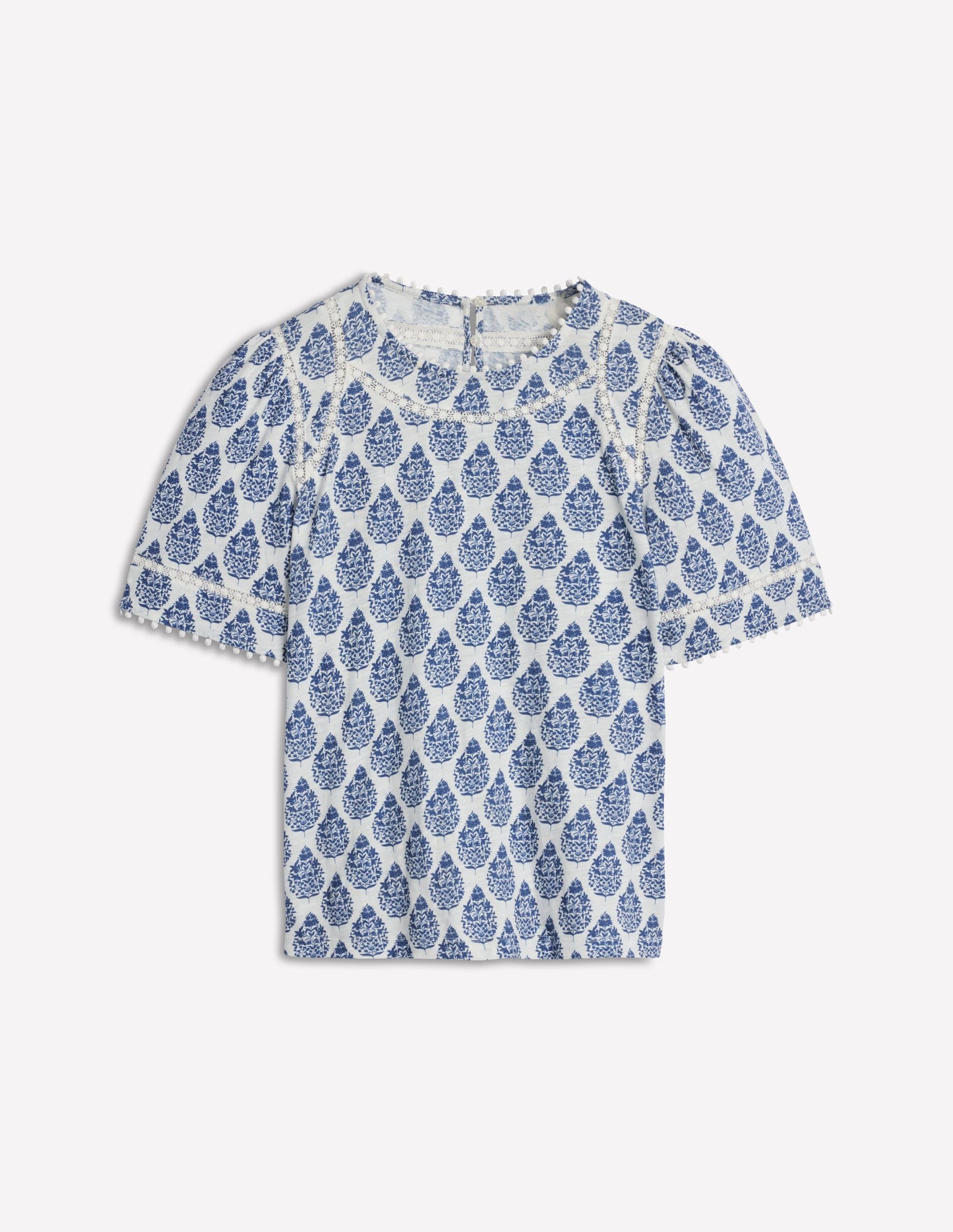 Mila Oberteil mit Spitzenbesatz-Denimblau, Wildblumenstrauß