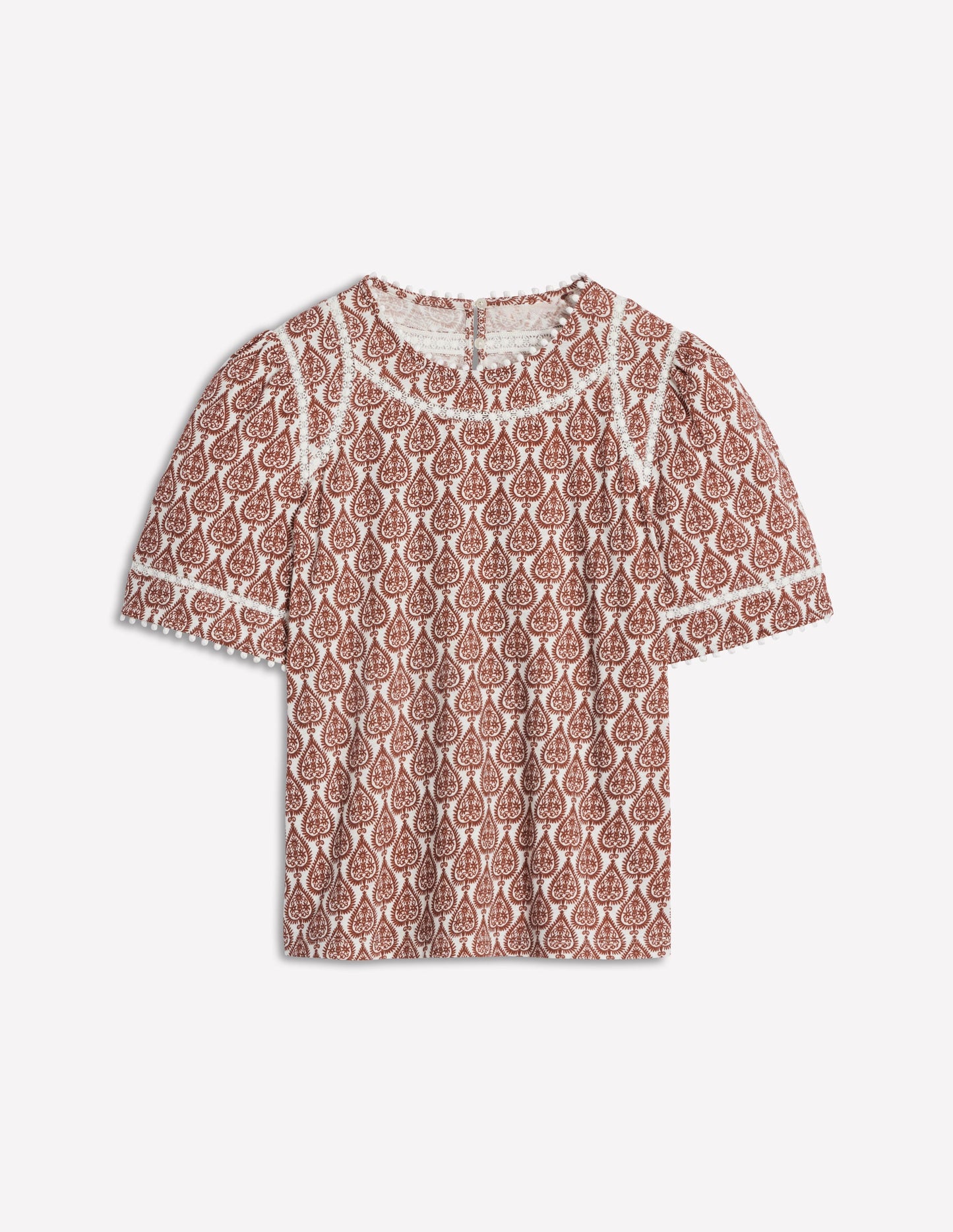 Mila Oberteil mit Spitzenbesatz-Naturweiß und Cognac, Geo-Ornament