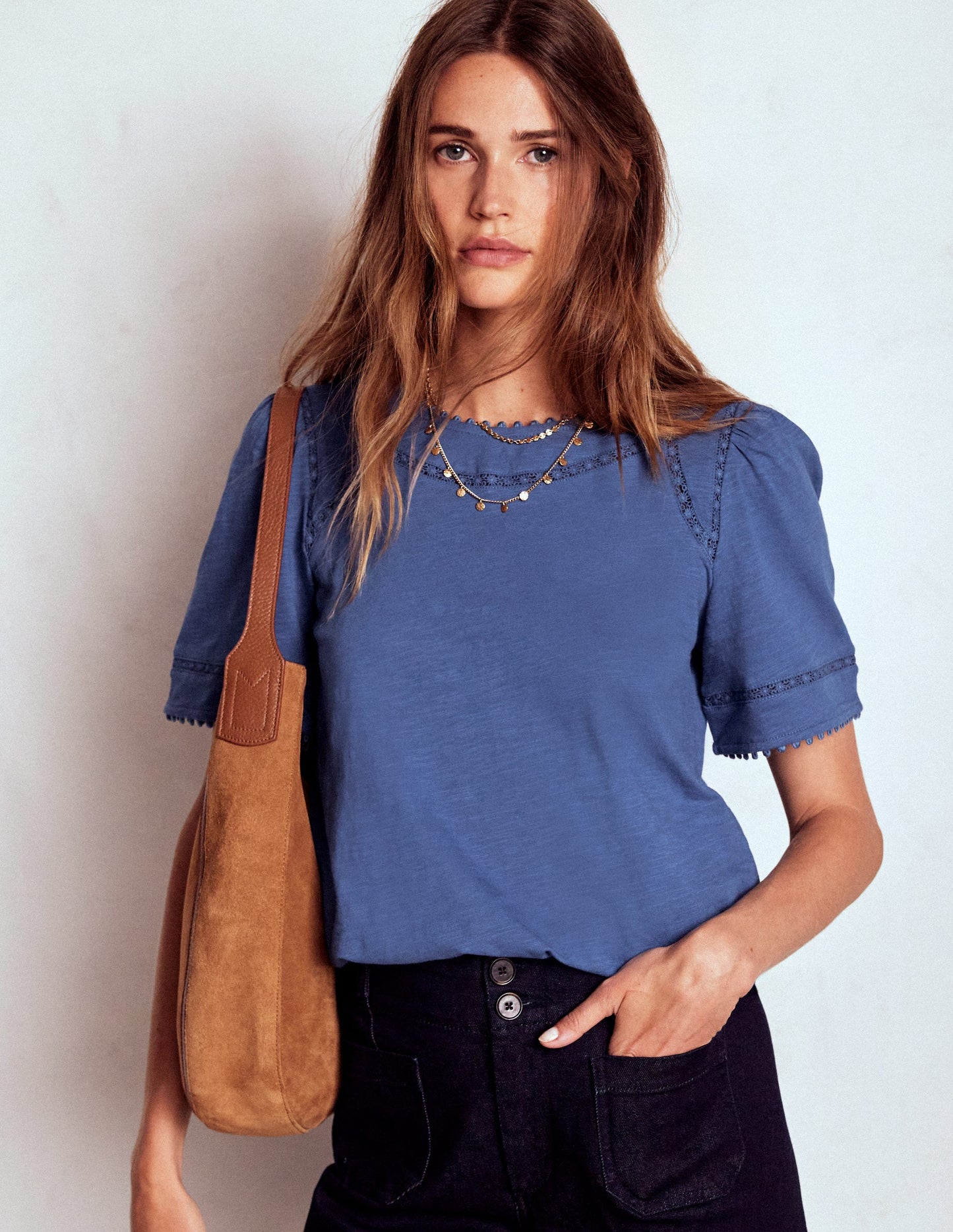 Top Mila à détails en dentelle-Bleu denim
