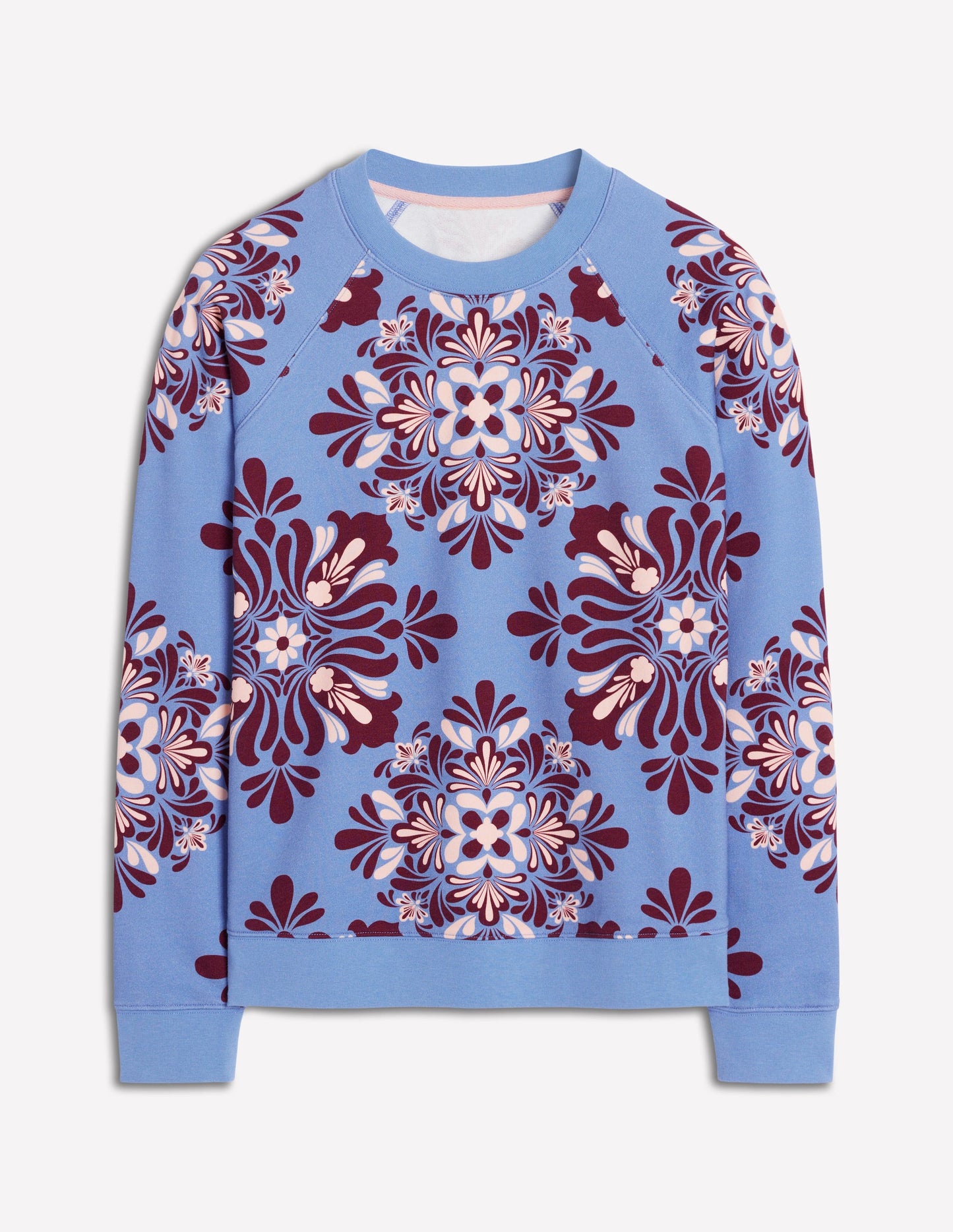Rosa Bedrucktes Sweatshirt-Sanftes Blau, Blütenmosaik