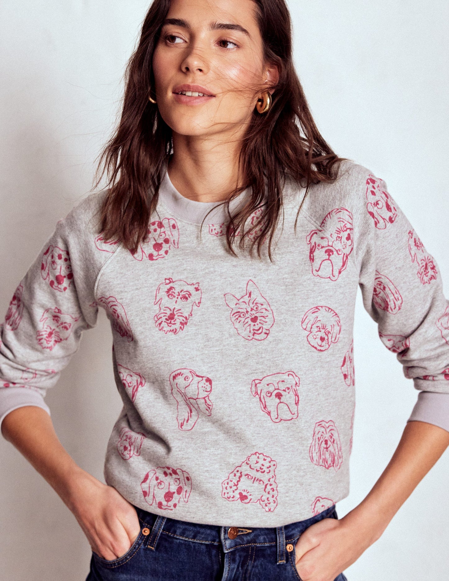 Rosa Bedrucktes Sweatshirt-Grau und Rosa Schafgarbe, Hunde