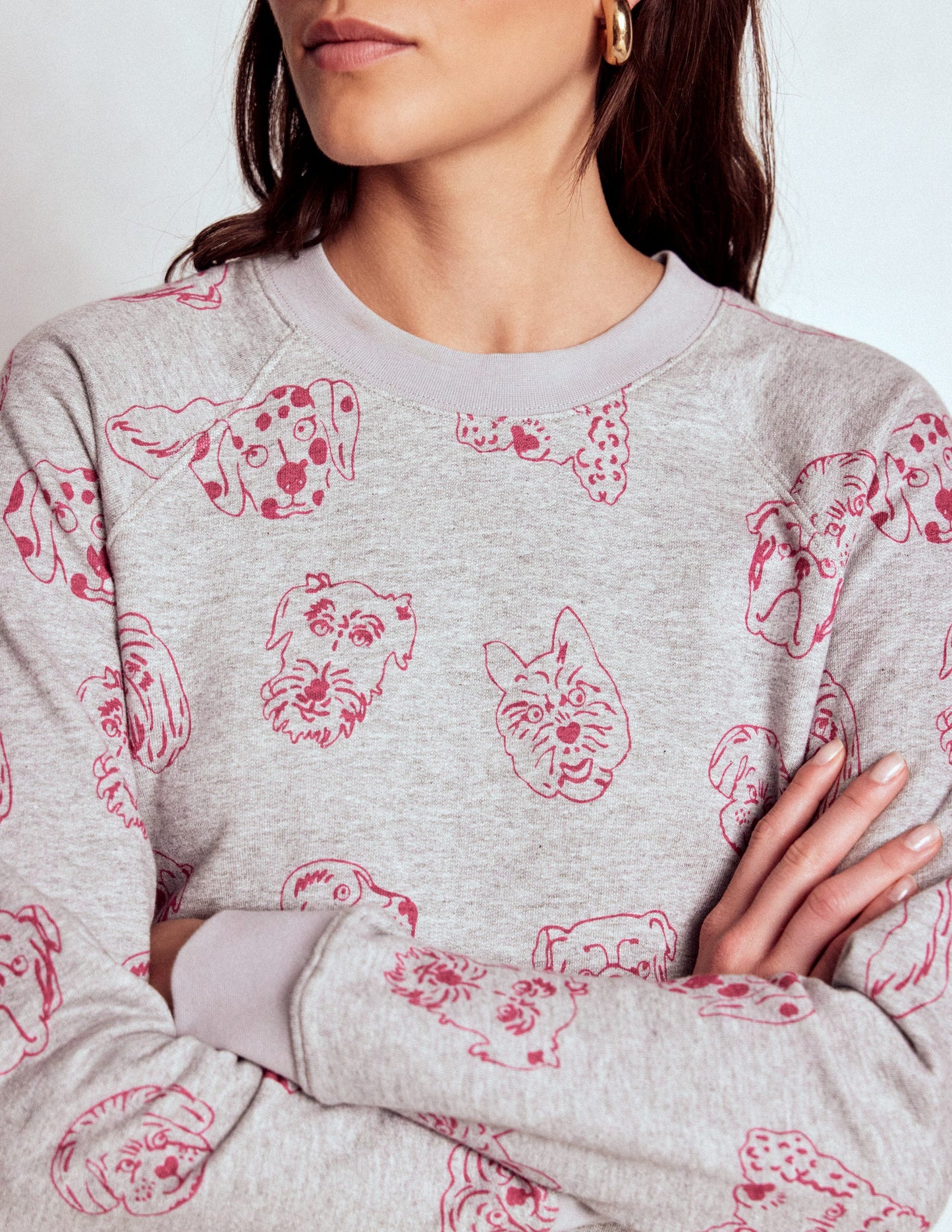Rosa Bedrucktes Sweatshirt-Grau und Rosa Schafgarbe, Hunde