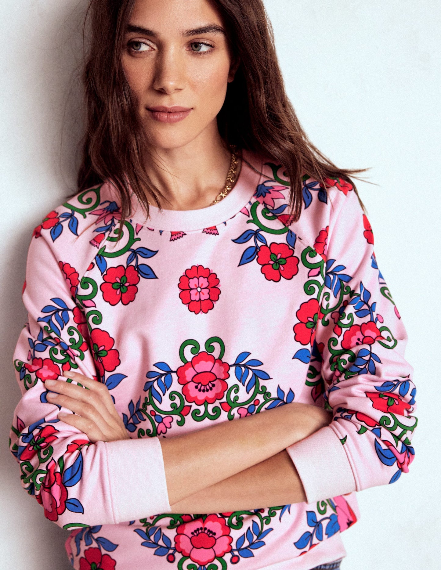 Sweat Rosa à imprimé-Rose, motif Ornamental Lattice