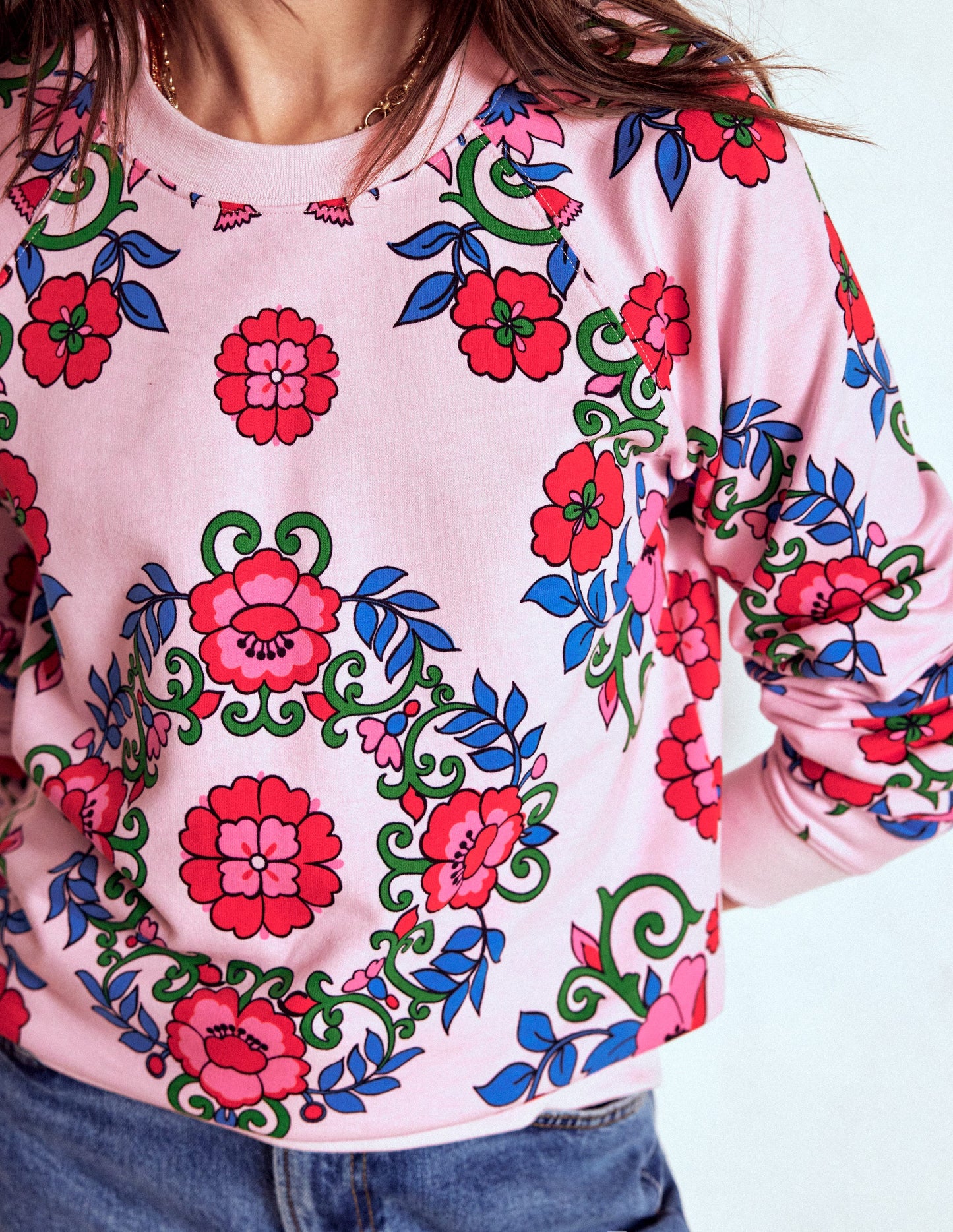 Sweat Rosa à imprimé-Rose, motif Ornamental Lattice