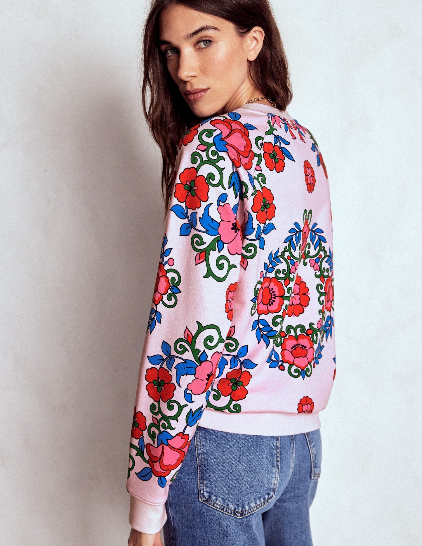 Rosa Bedrucktes Sweatshirt-Rosa, Gitterornament