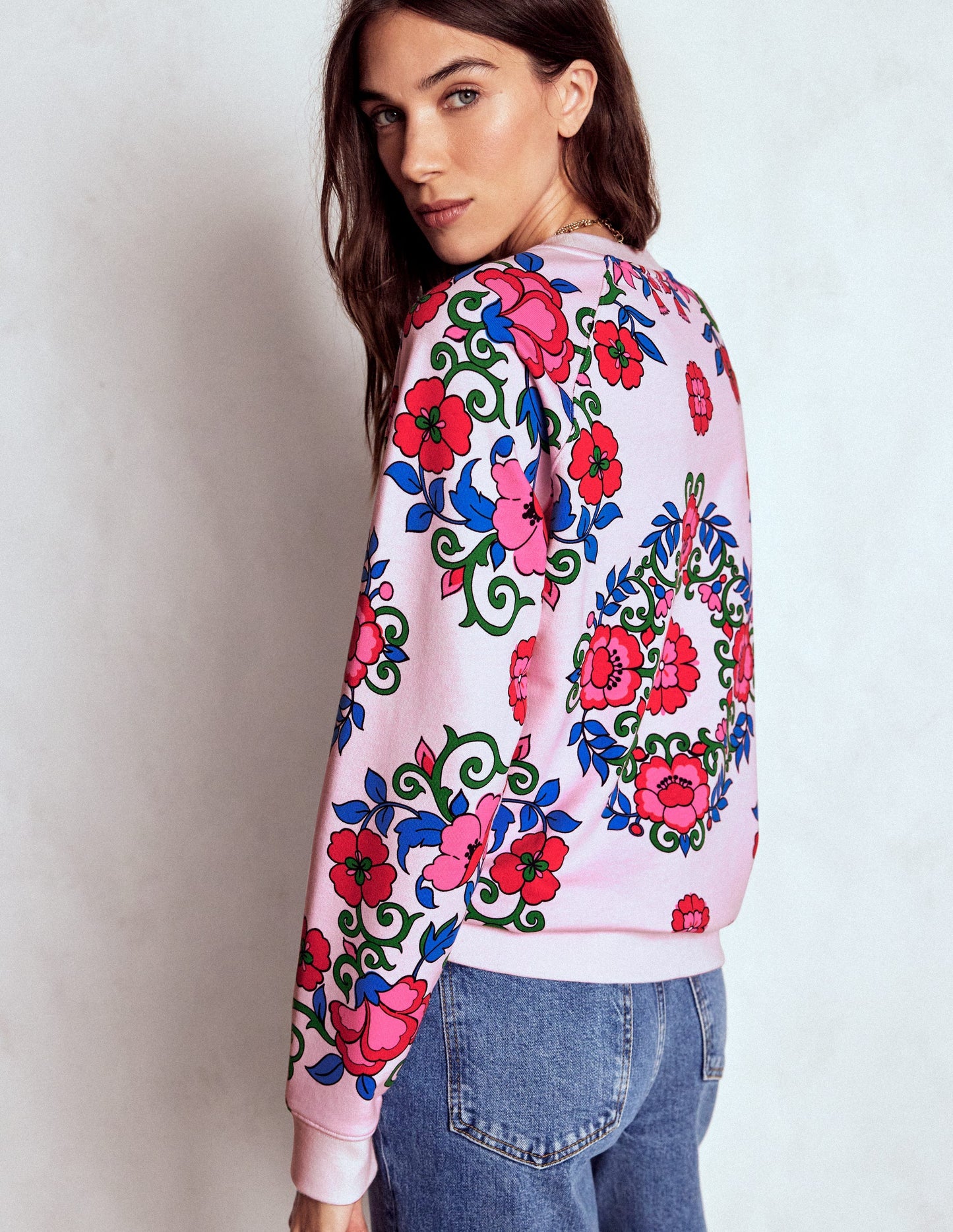 Sweat Rosa à imprimé-Rose, motif Ornamental Lattice