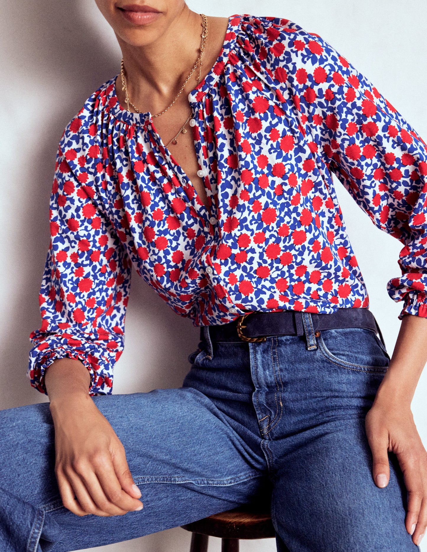 Chemise Isla manches longues en jersey-Rouge coquelicot, motif Floweret Vine
