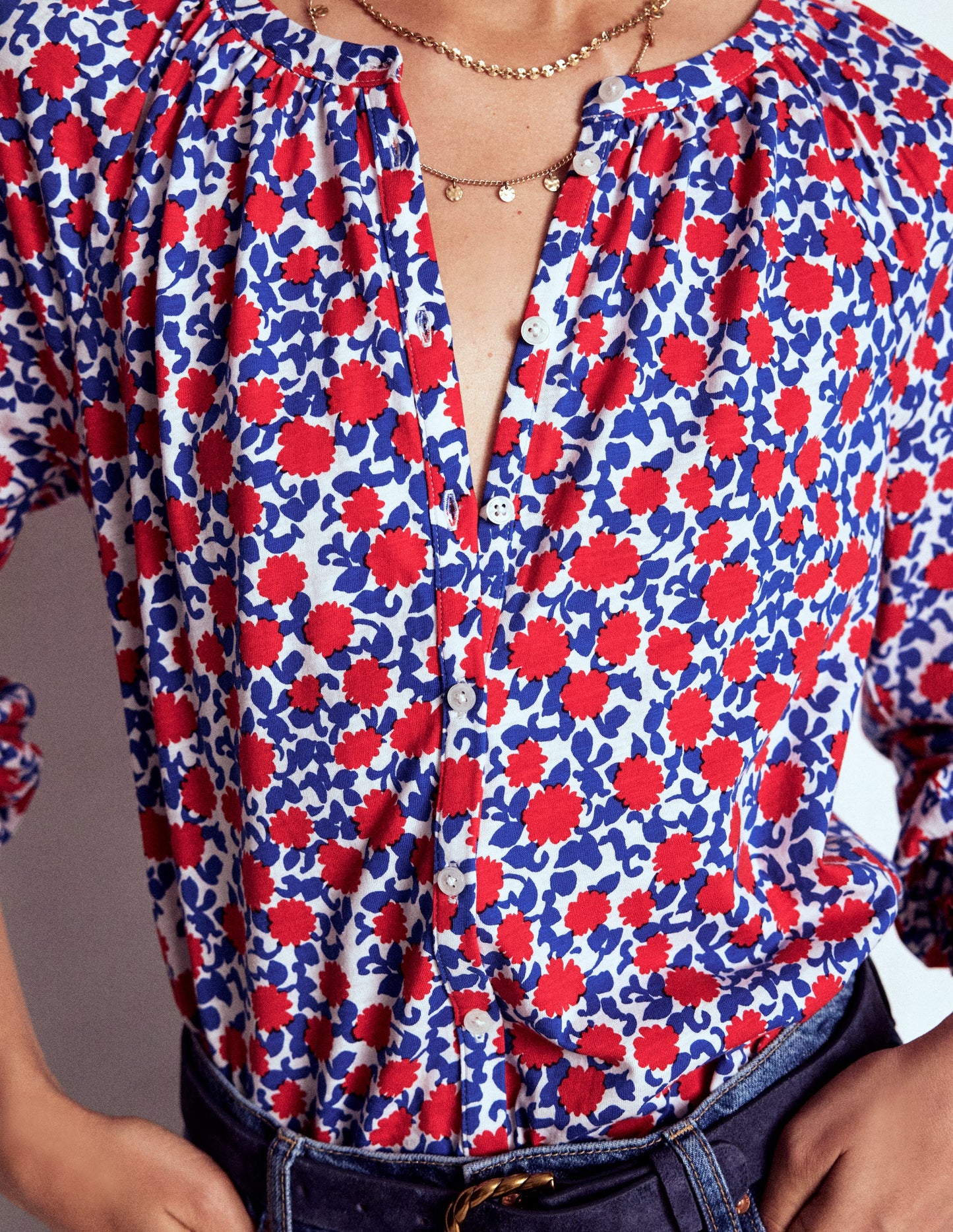 Chemise Isla manches longues en jersey-Rouge coquelicot, motif Floweret Vine