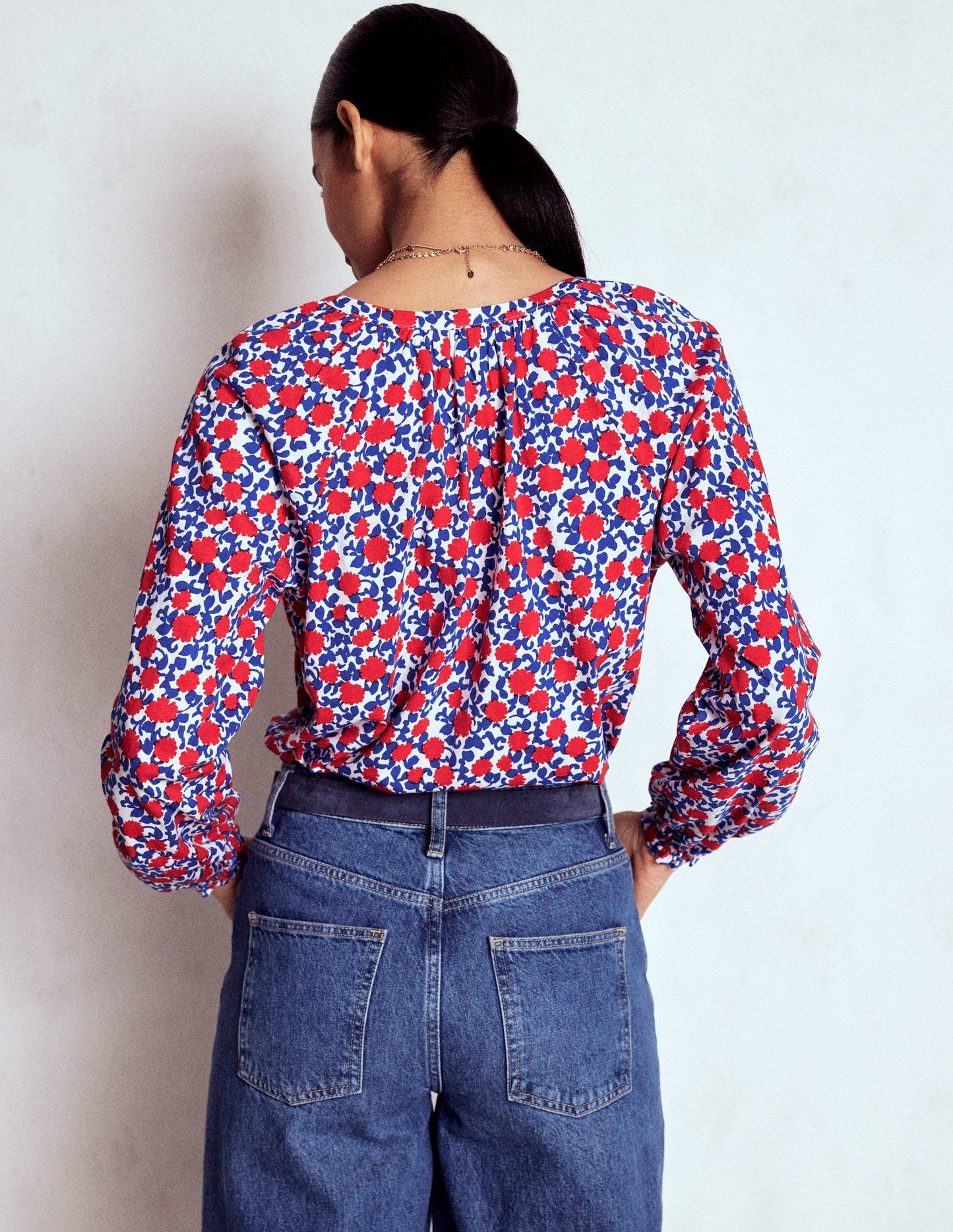 Chemise Isla manches longues en jersey-Rouge coquelicot, motif Floweret Vine