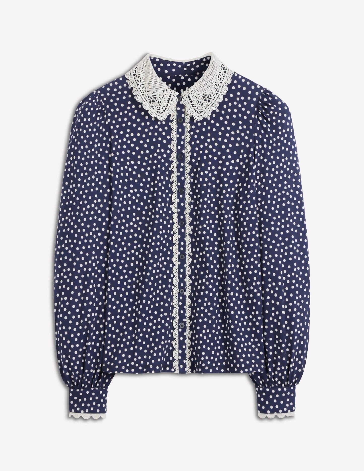 Bluse mit Spitzenkragen-Marineblau