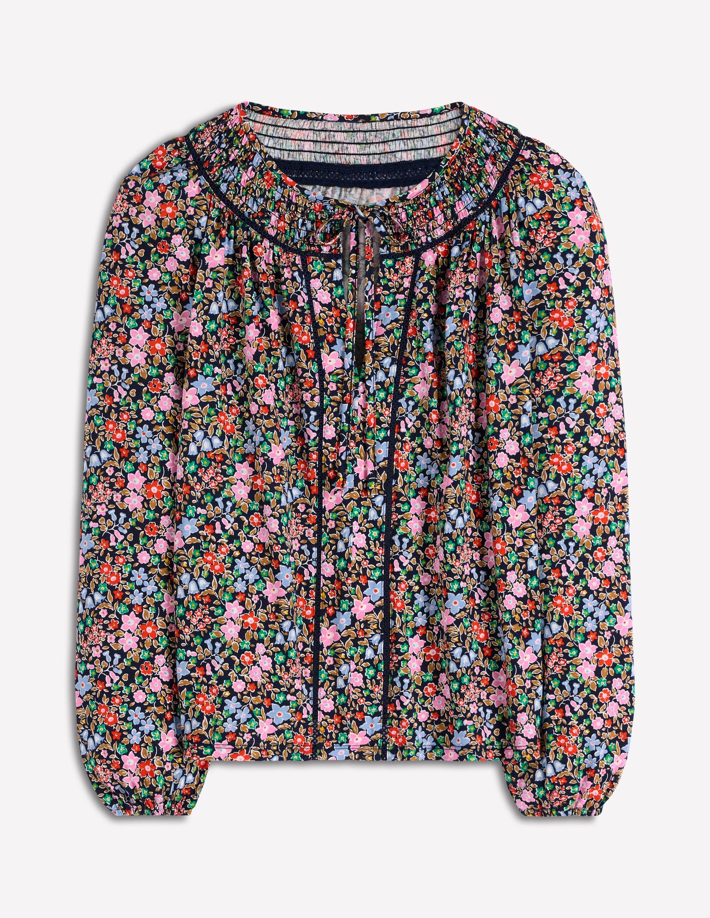 Georgia Gesmoktes Jerseyoberteil-Marineblau und Bunt, Blumenbeet