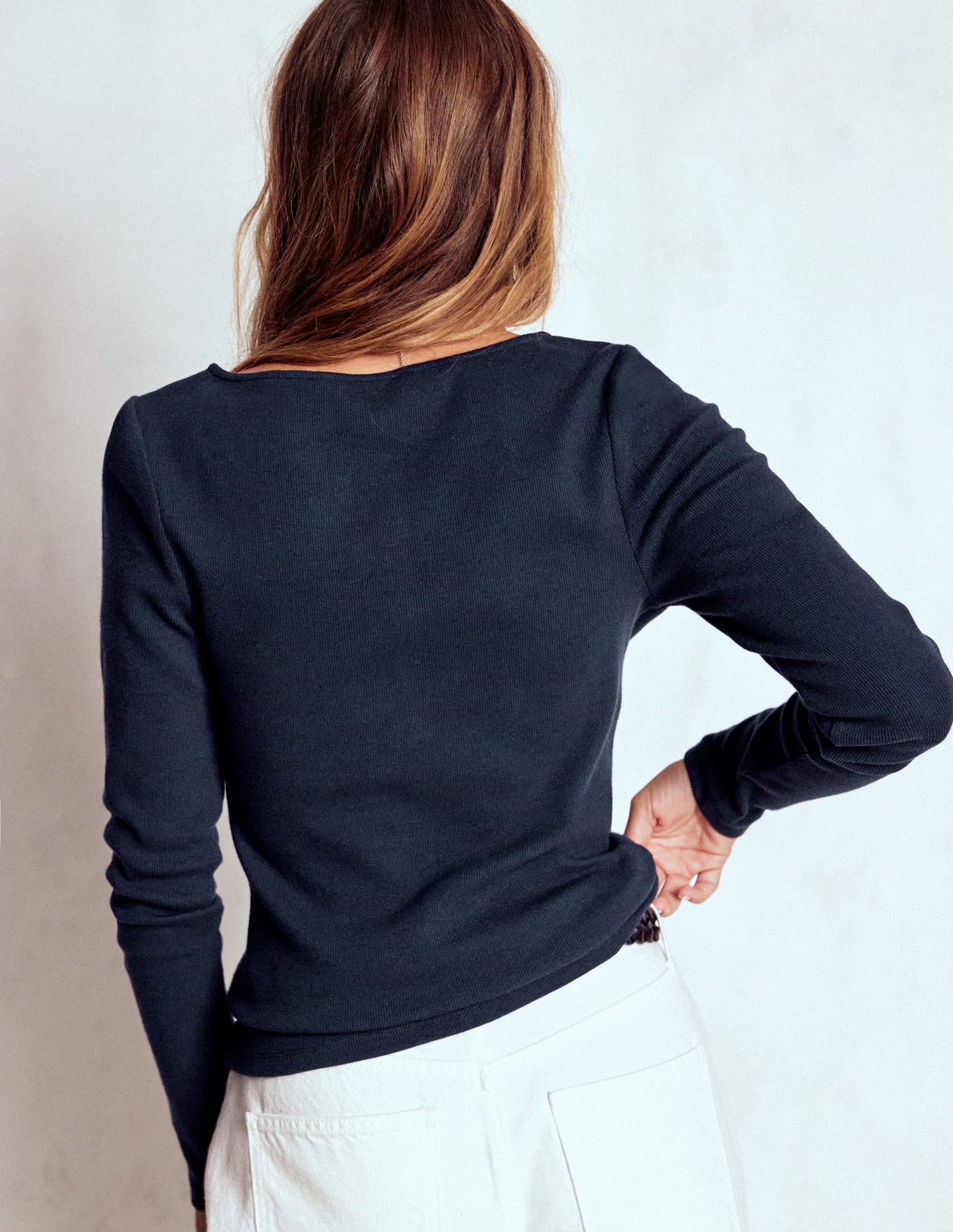 Geripptes Henley-Shirt-Marineblau
