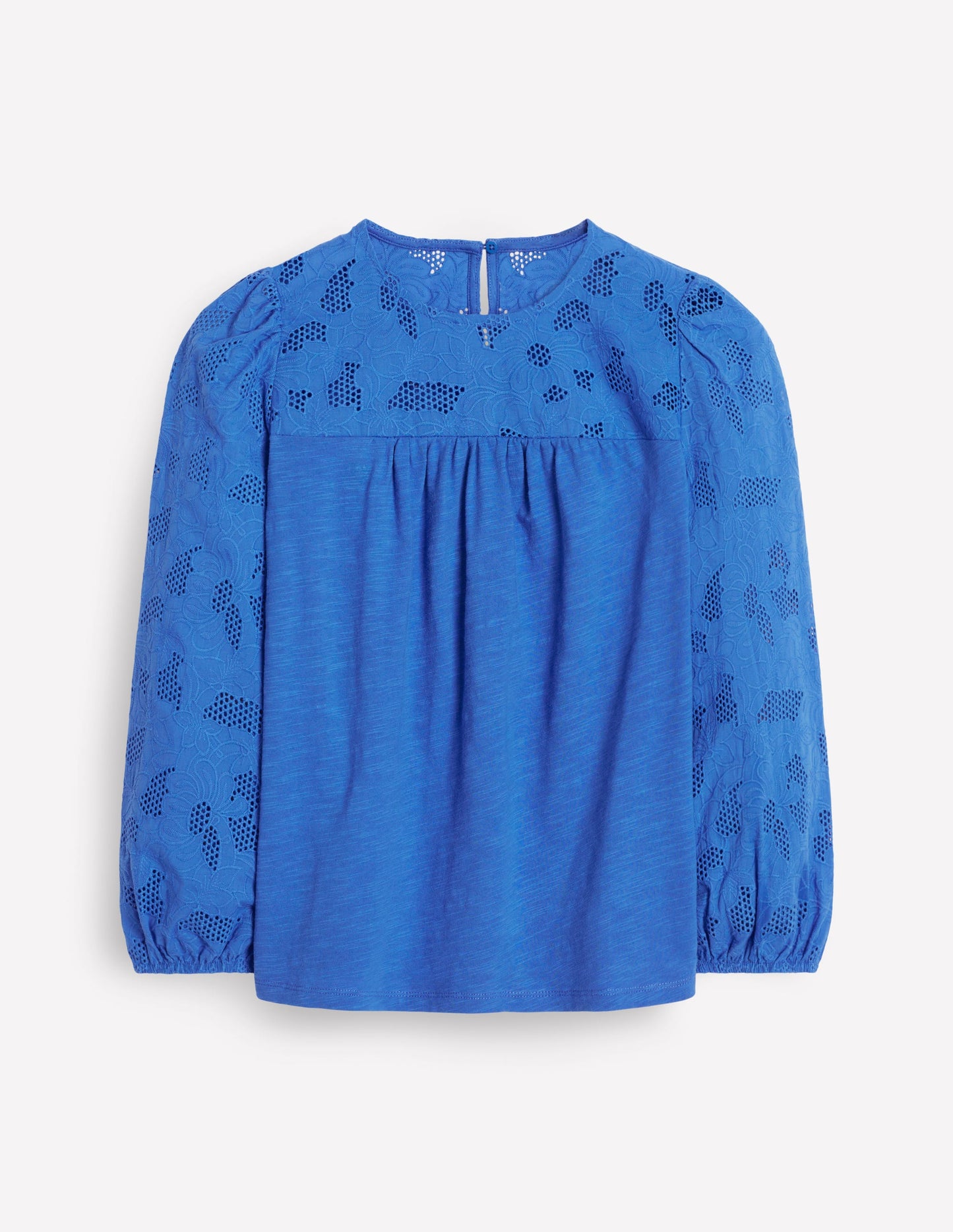 May Oberteil mit Lochstickerei-Blau