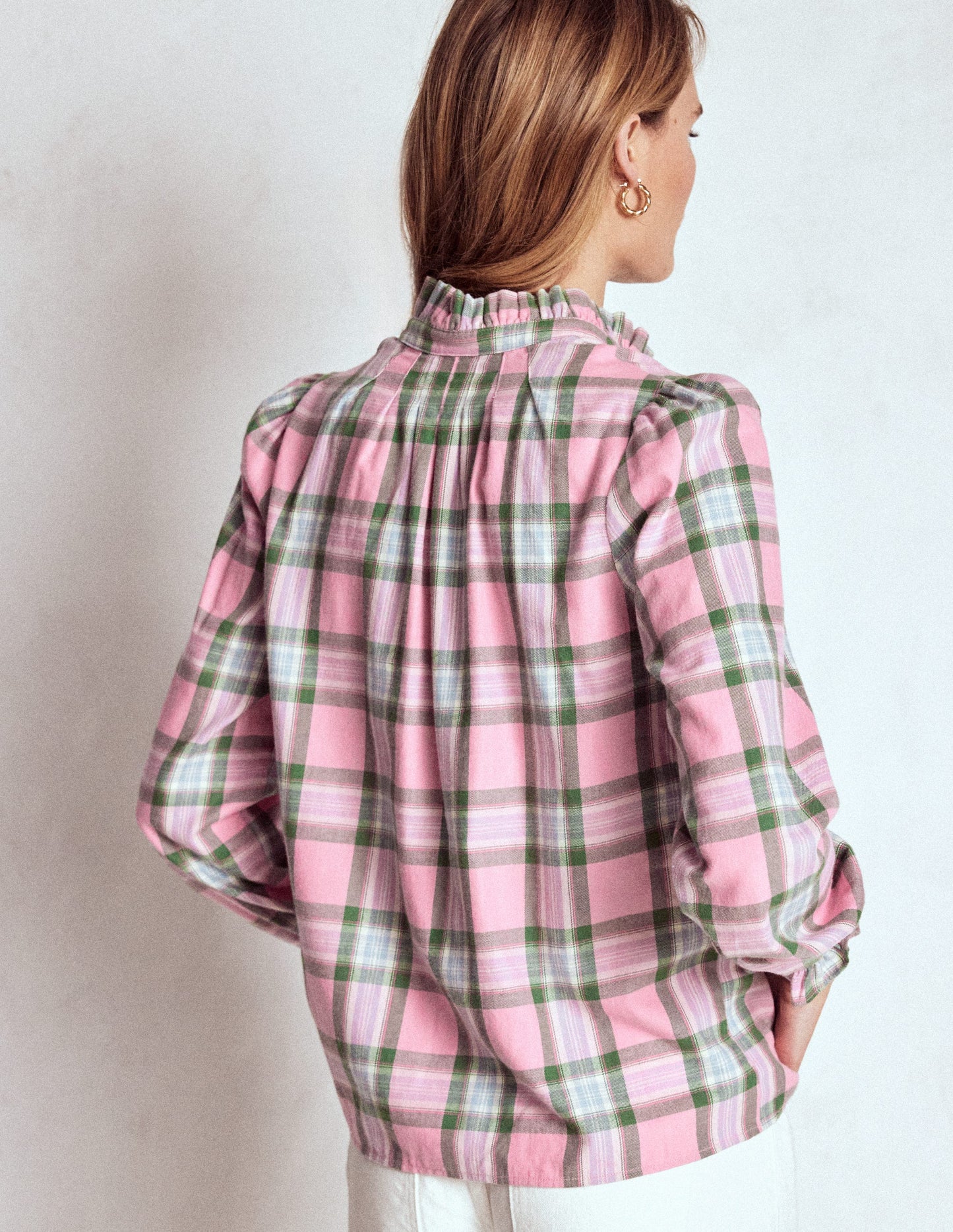 Lorna Oberteil aus gebürsteter Baumwolle-Rosa und Grün Kariert