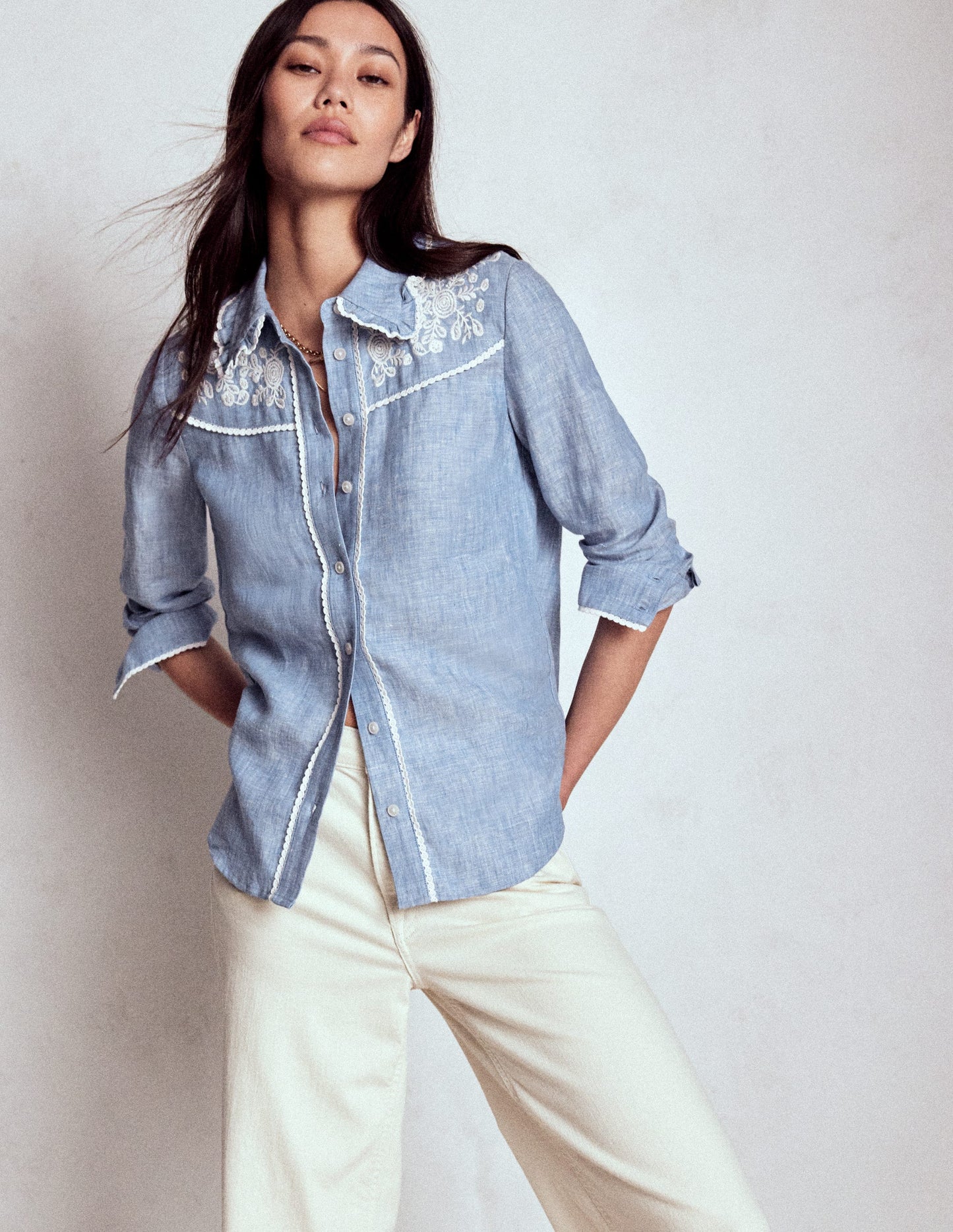 Sienna Westernhemd-Blauer Faux-Uni