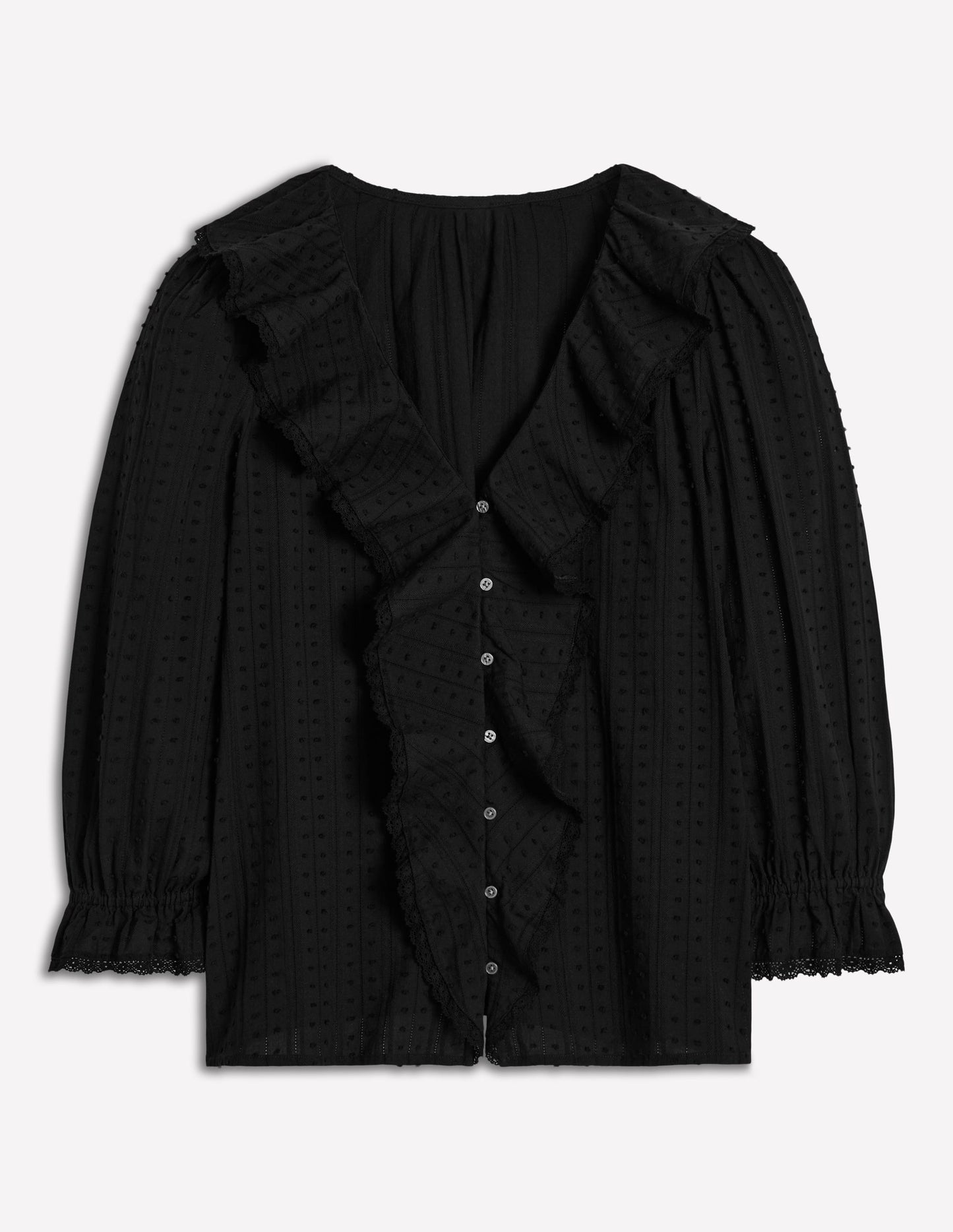 Rüschenbluse mit V-Ausschnitt-Schwarz