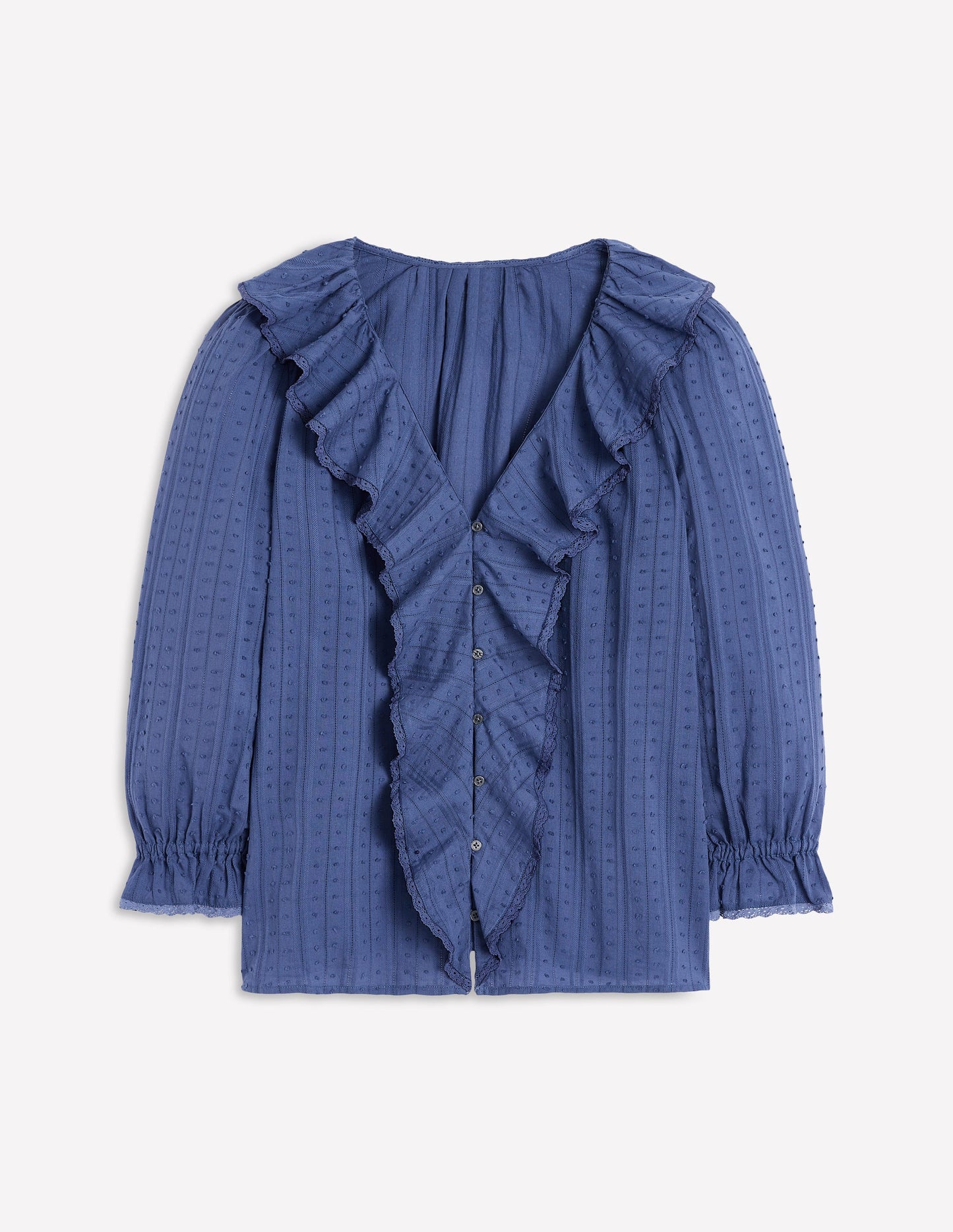 Rüschenbluse mit V-Ausschnitt-Denim-Blau