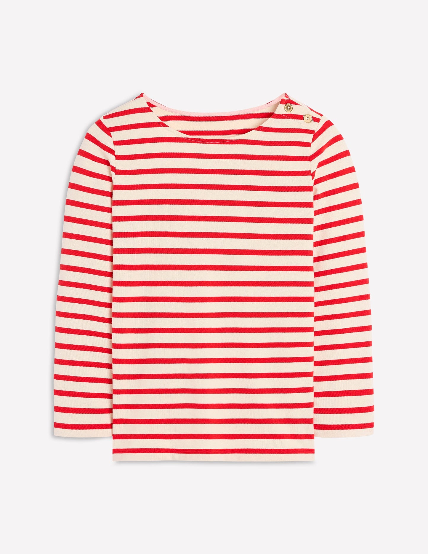 Maritimes Bretonshirt mit Zierknöpfen-Naturweiß und Leuchtendes Rot