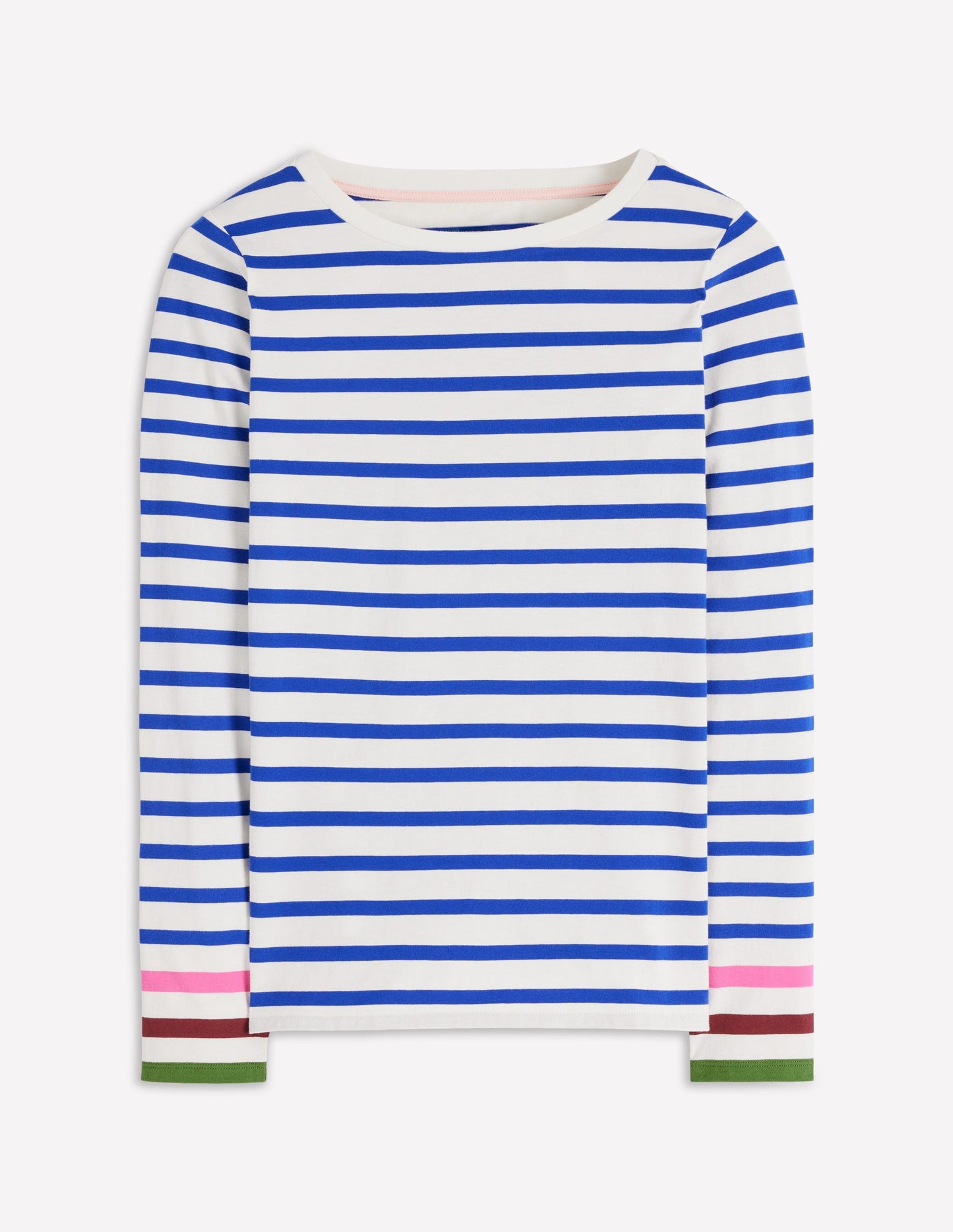 Olivia Langärmliges Bretonshirt-Eisvogelblau, Bunte Manschetten