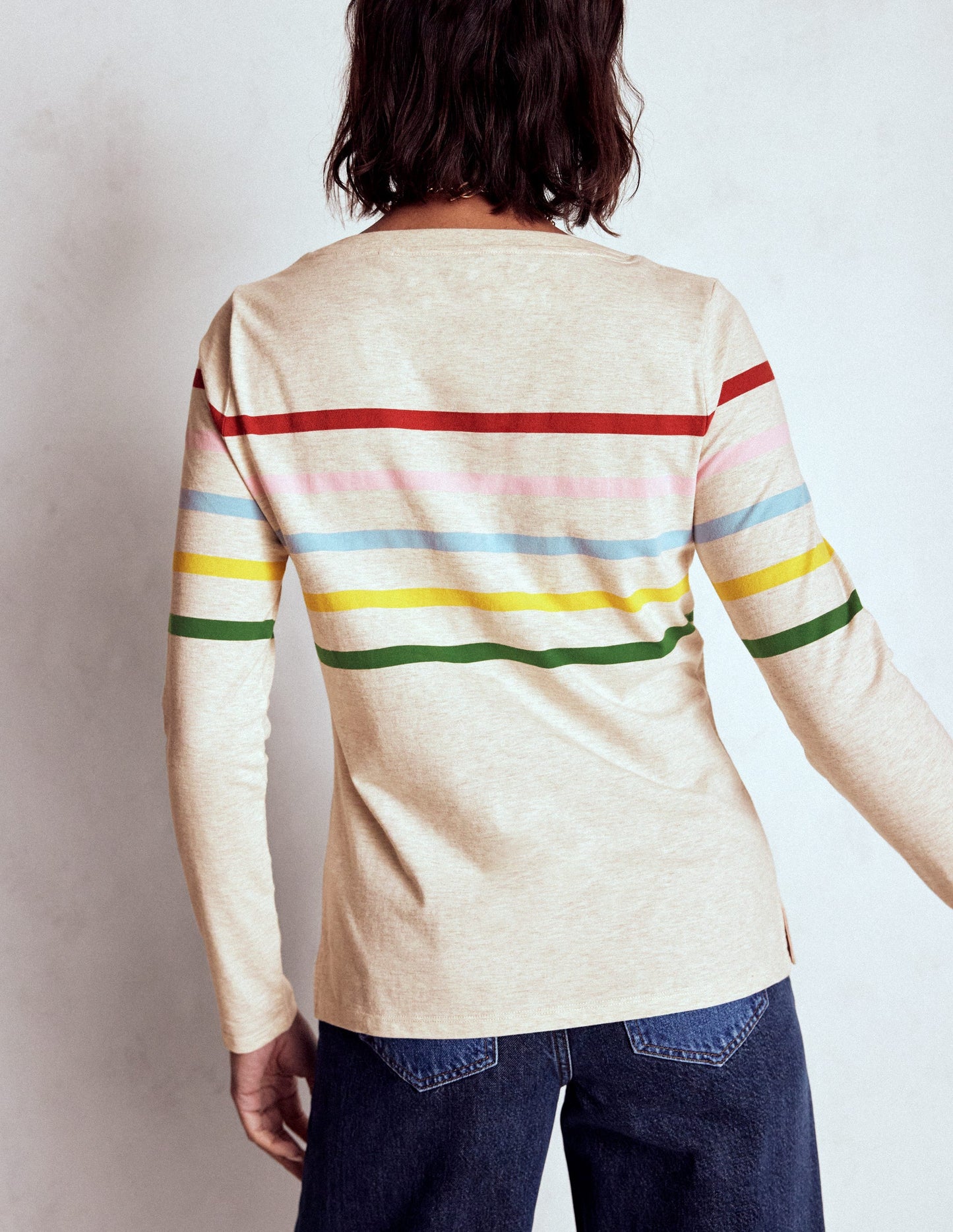 Olivia Langärmliges Bretonshirt-Haferbeige meliert Bretonstreifen