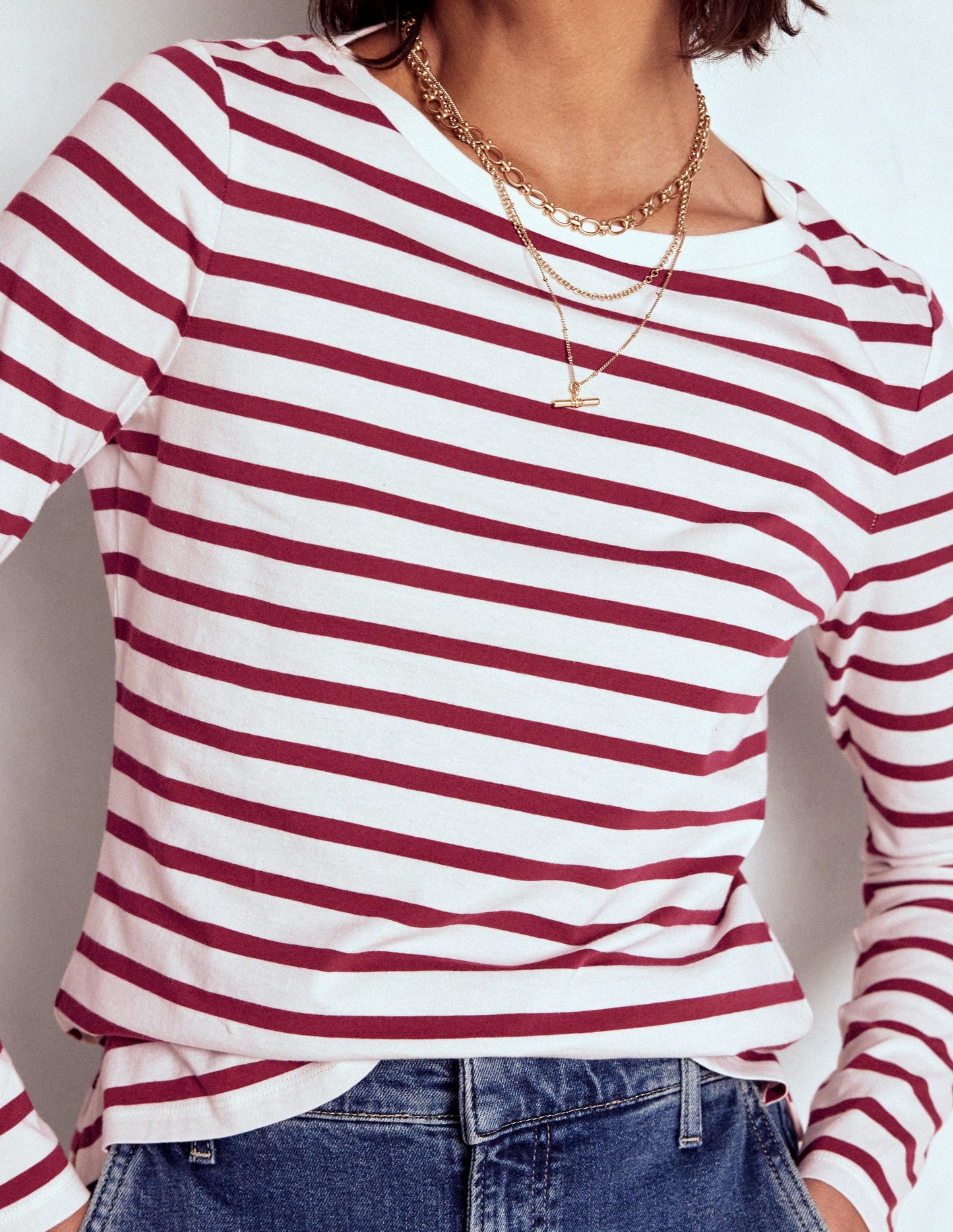 Olivia Langärmliges Bretonshirt-Dunkler Blauregen Streifen