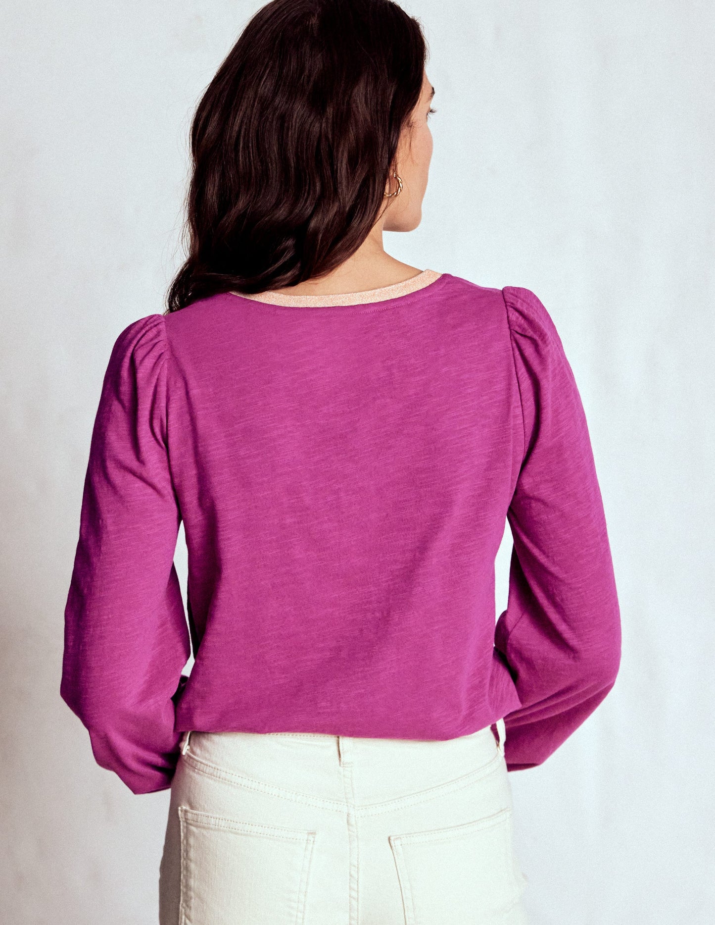 Langärmliges Oberteil mit Metallic-Besatz-Sattes Magenta