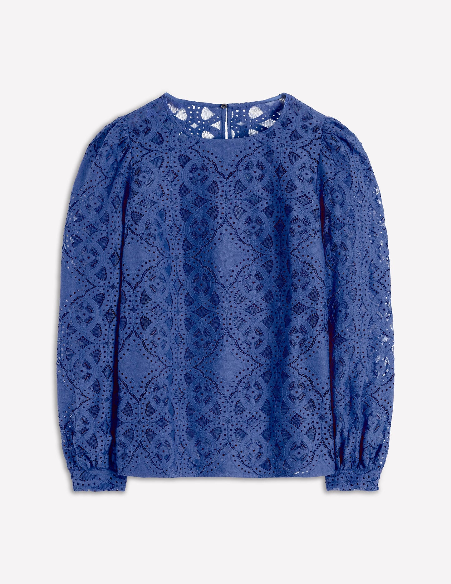 Oberteil aus Spitze mit Rundhalsausschnitt-Denim-Blau