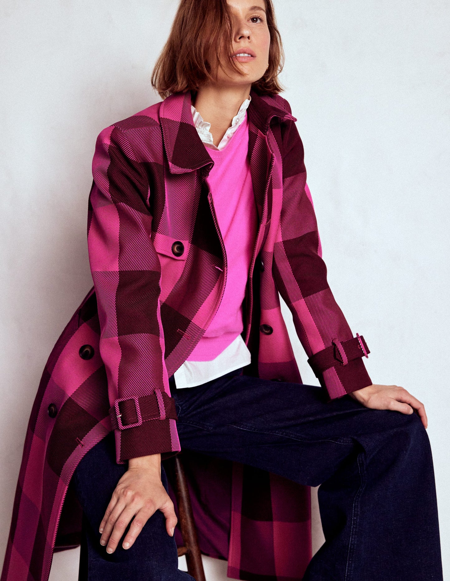 Trench Cheltenham-Vichy pivoine rose, châtaigne