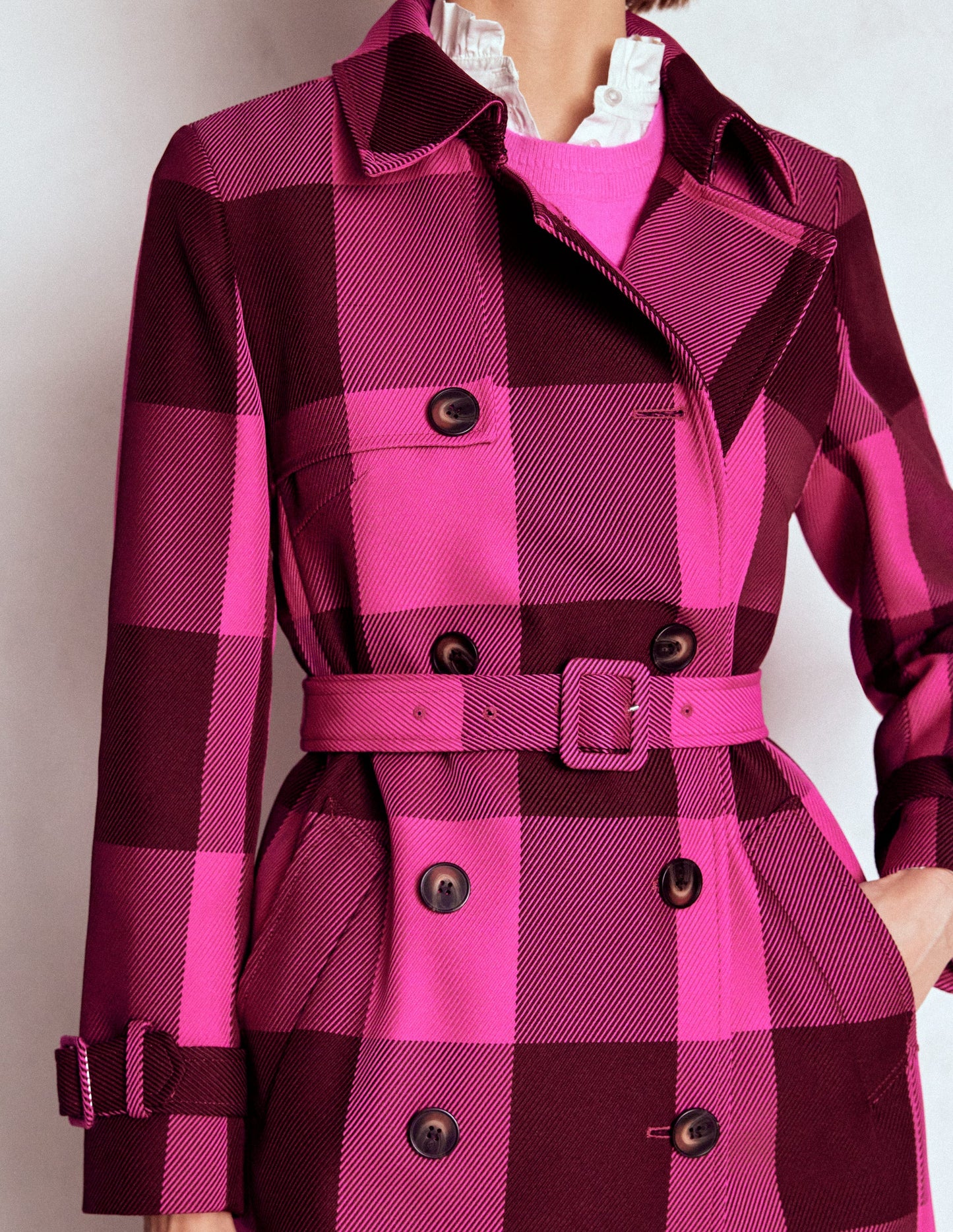 Trench Cheltenham-Vichy pivoine rose, châtaigne