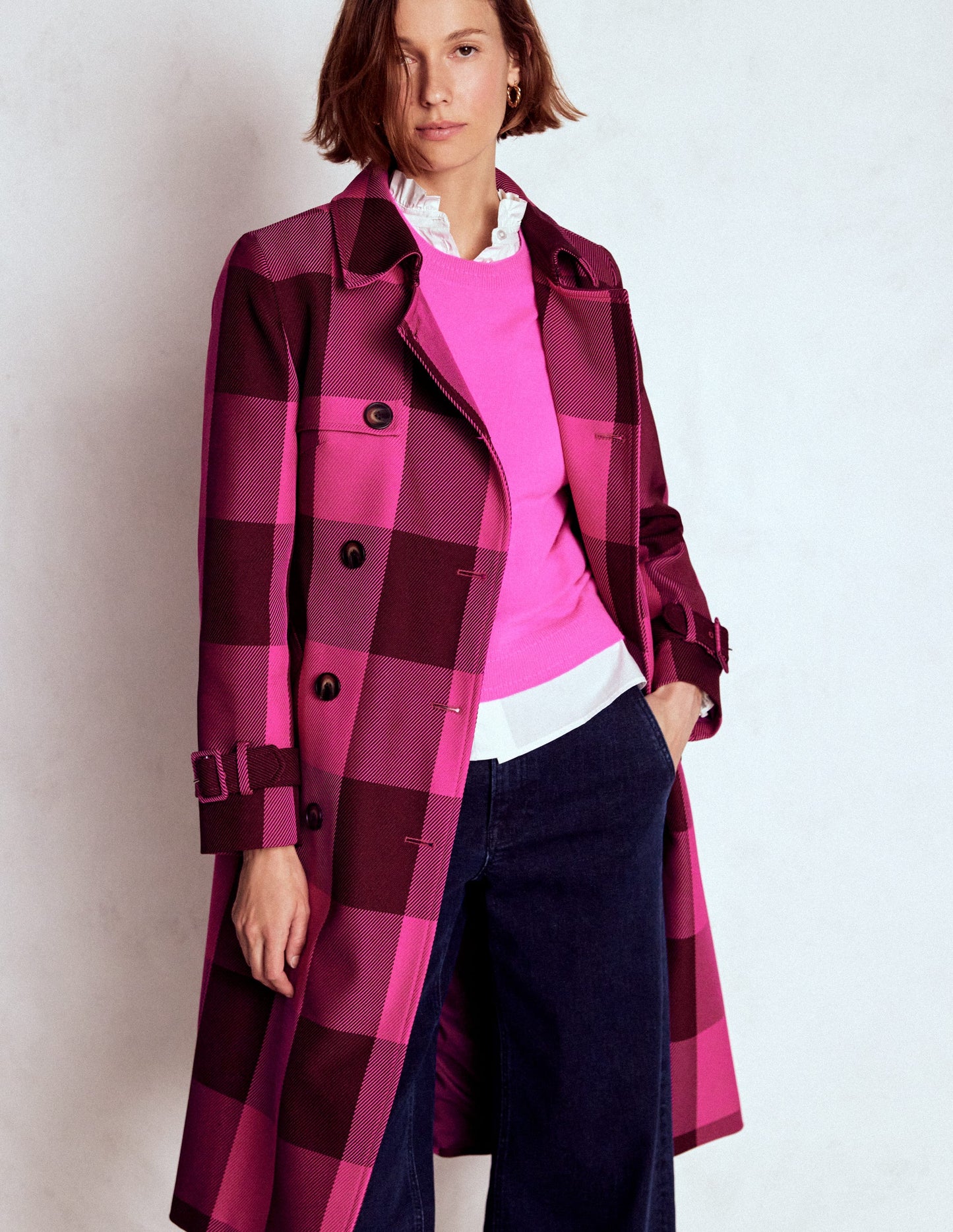 Trench Cheltenham-Vichy pivoine rose, châtaigne