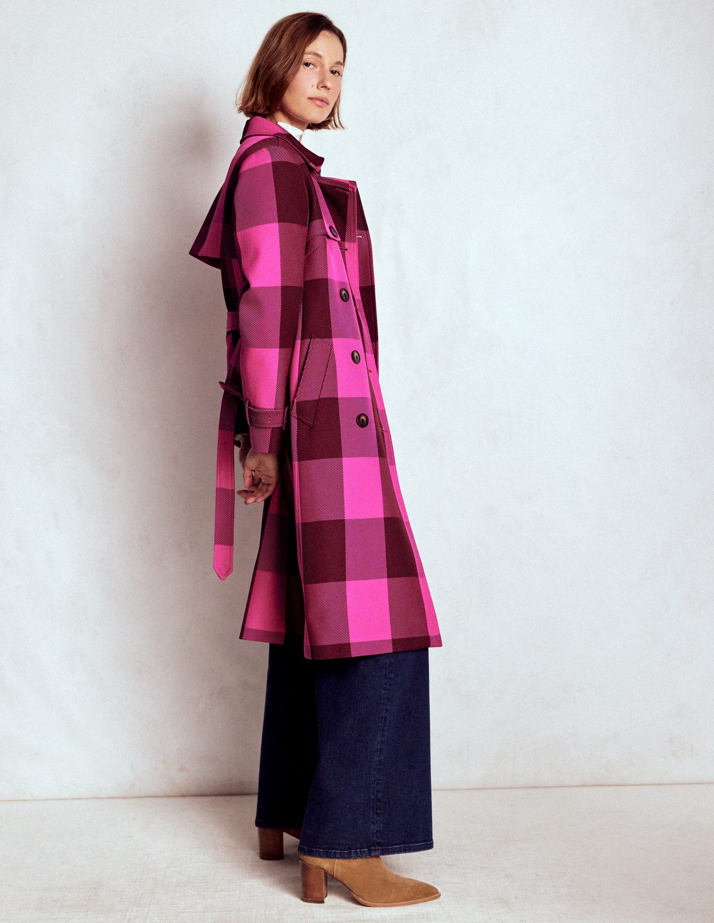 Trench Cheltenham-Vichy pivoine rose, châtaigne