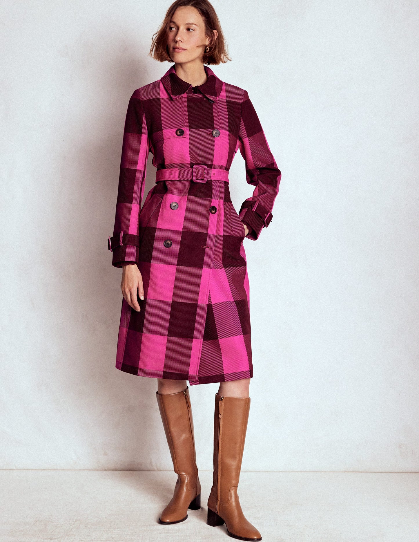 Trench Cheltenham-Vichy pivoine rose, châtaigne