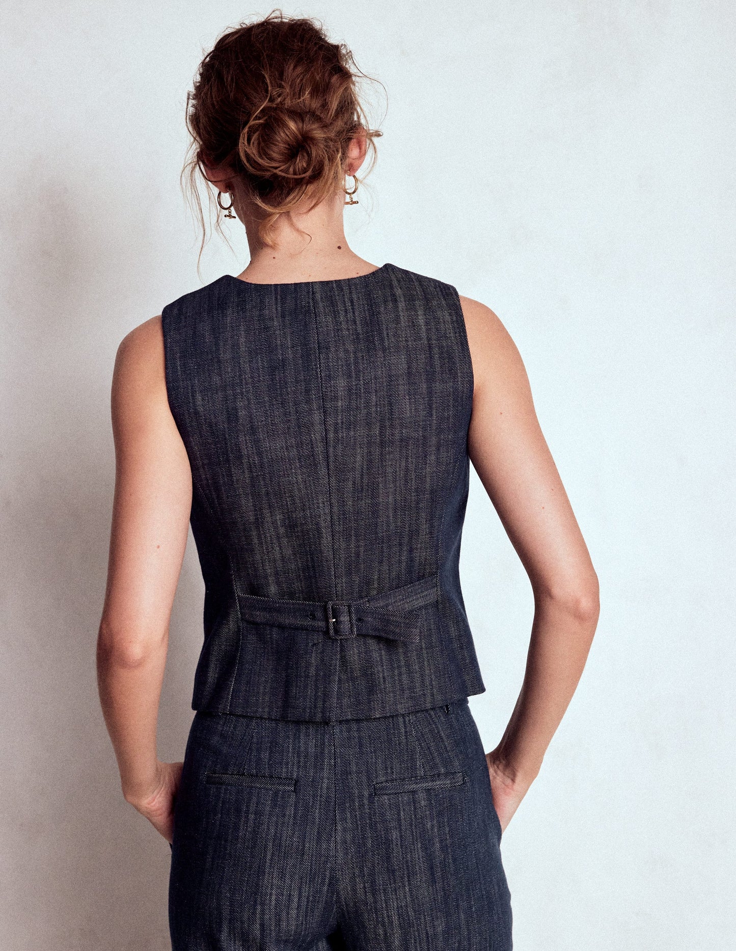 Gilet de costume ajusté en sergé-Indigo