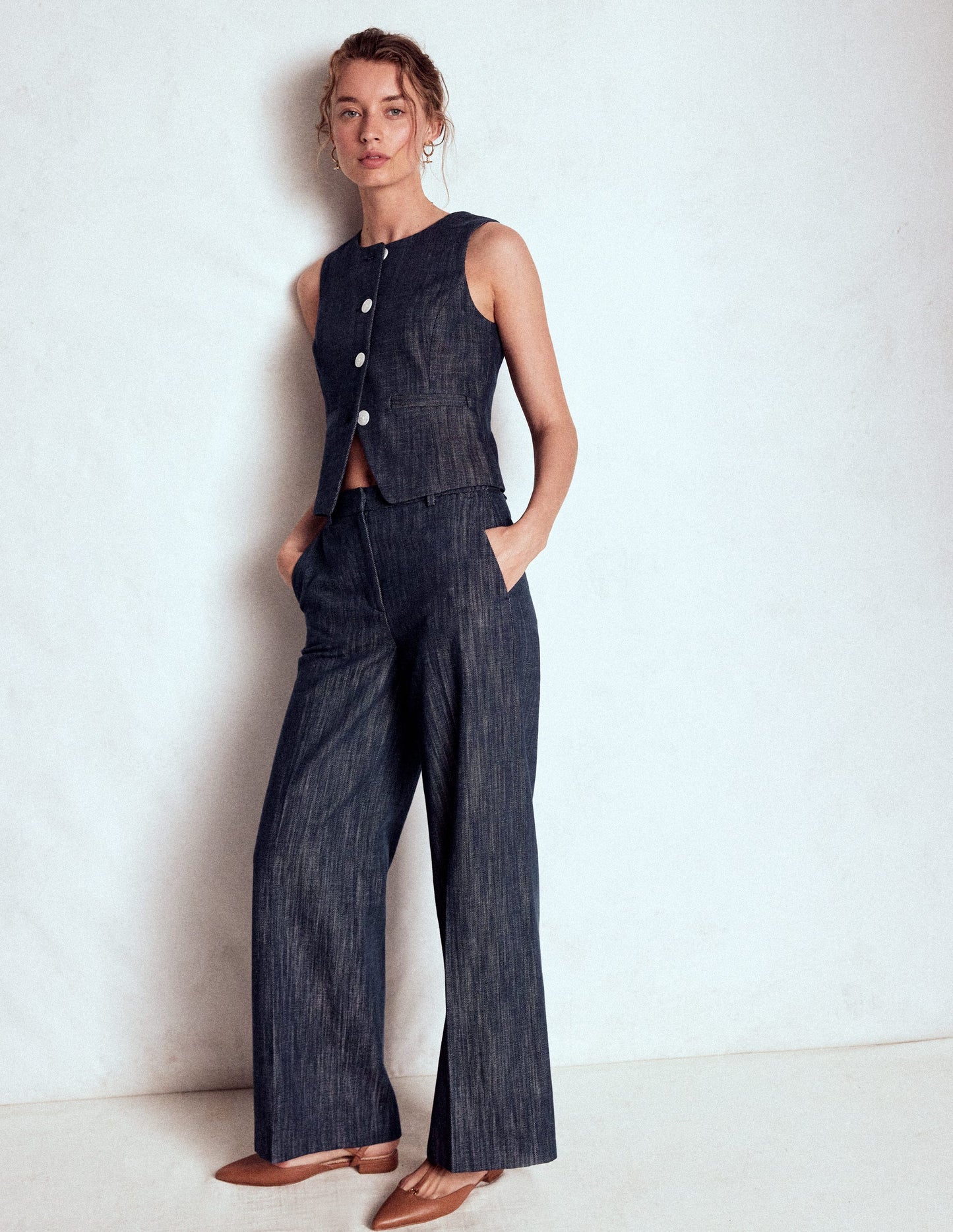 Gilet de costume ajusté en sergé-Indigo