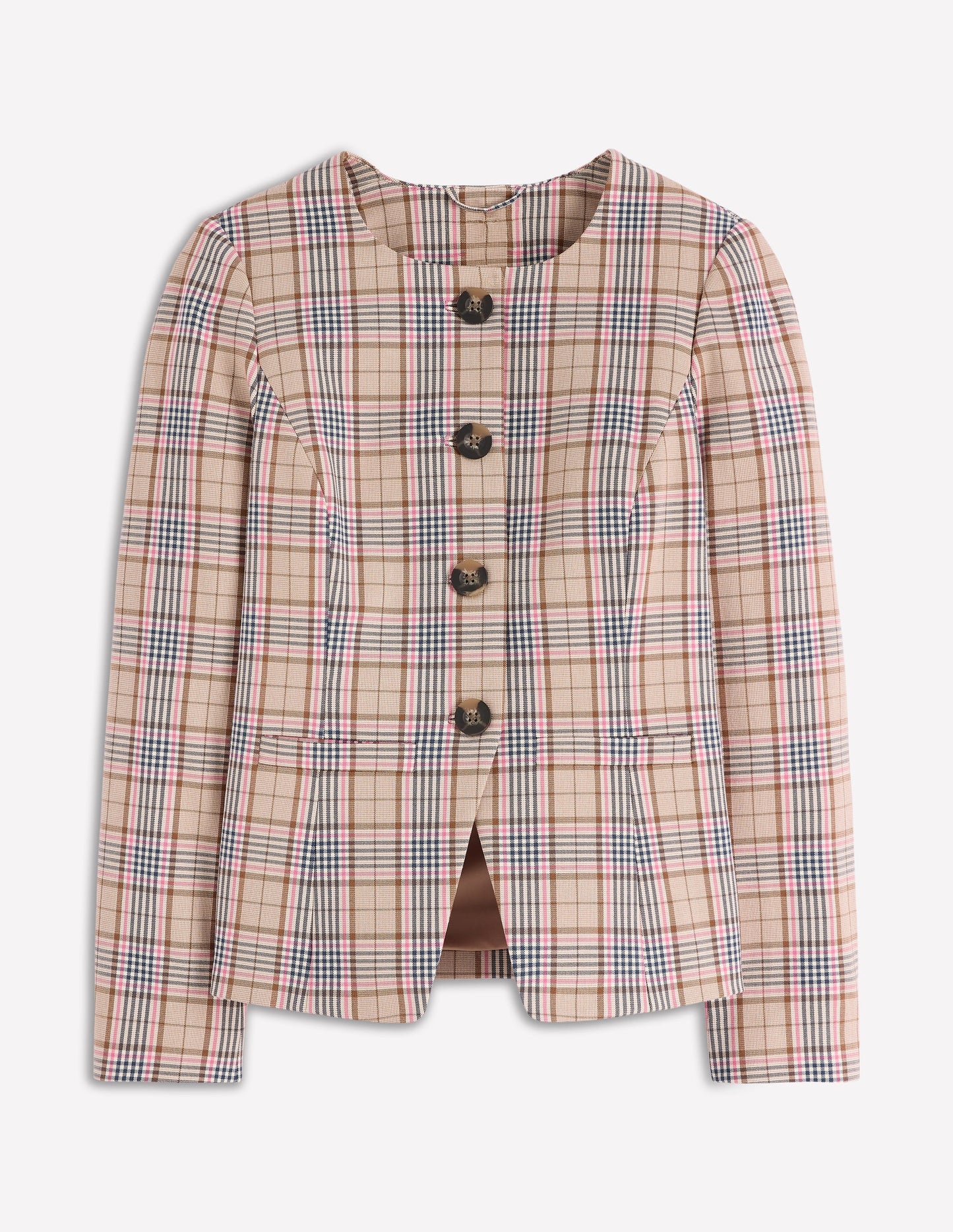 Hampstead Karierter Blazer-Braun, Rosa & Marineblau Kariert
