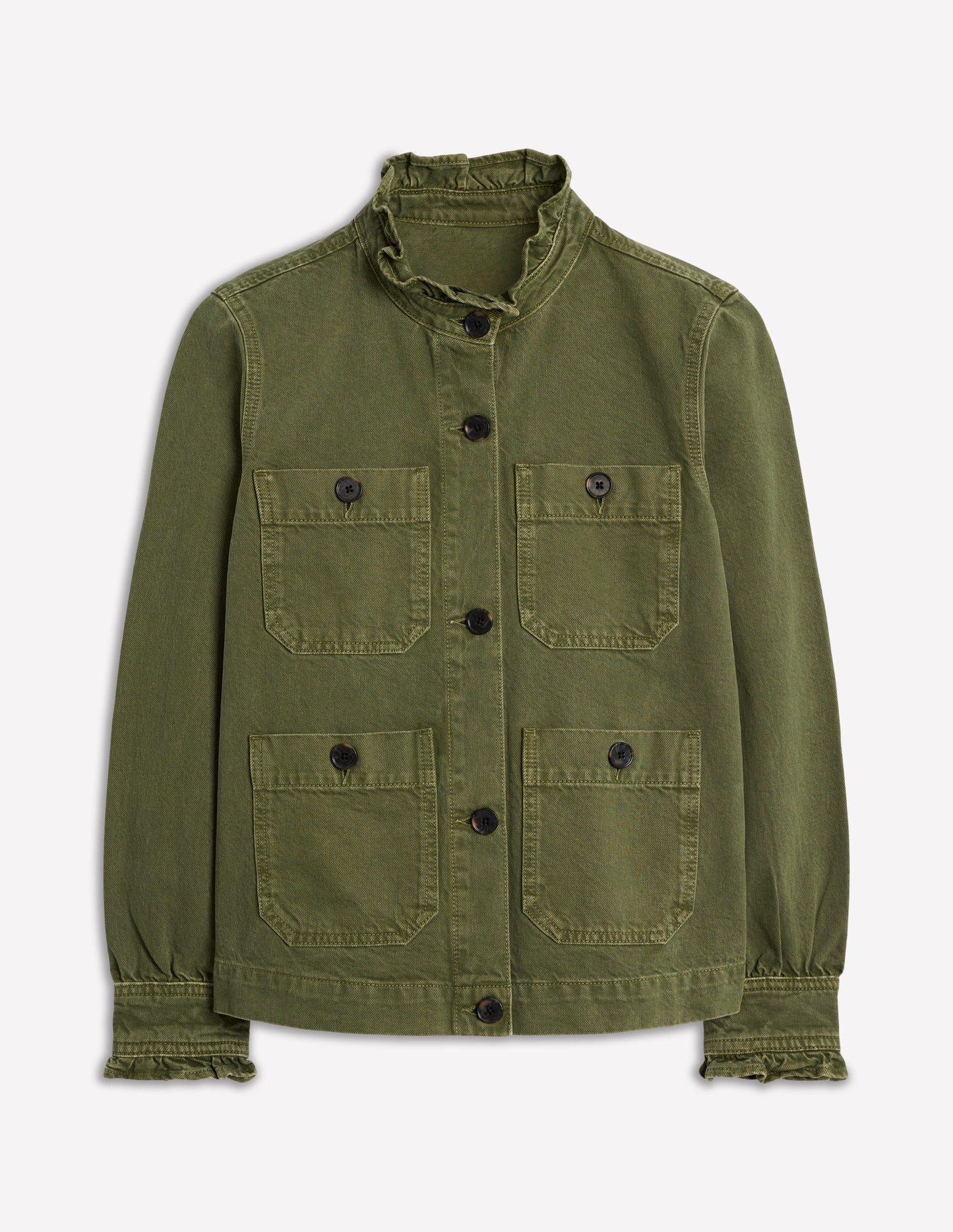 Baumwolljacke mit Rüschenkragen-Waldgrün