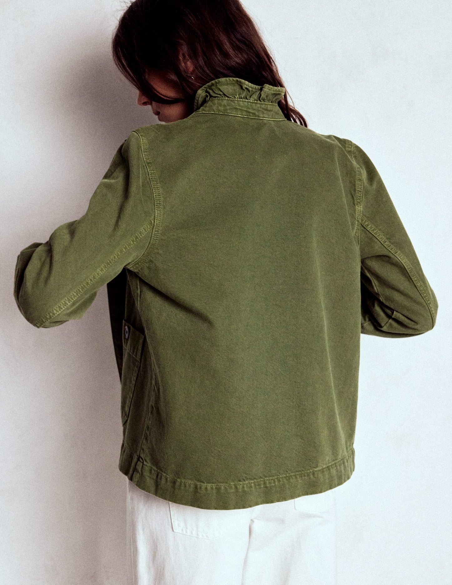 Baumwolljacke mit Rüschenkragen-Waldgrün