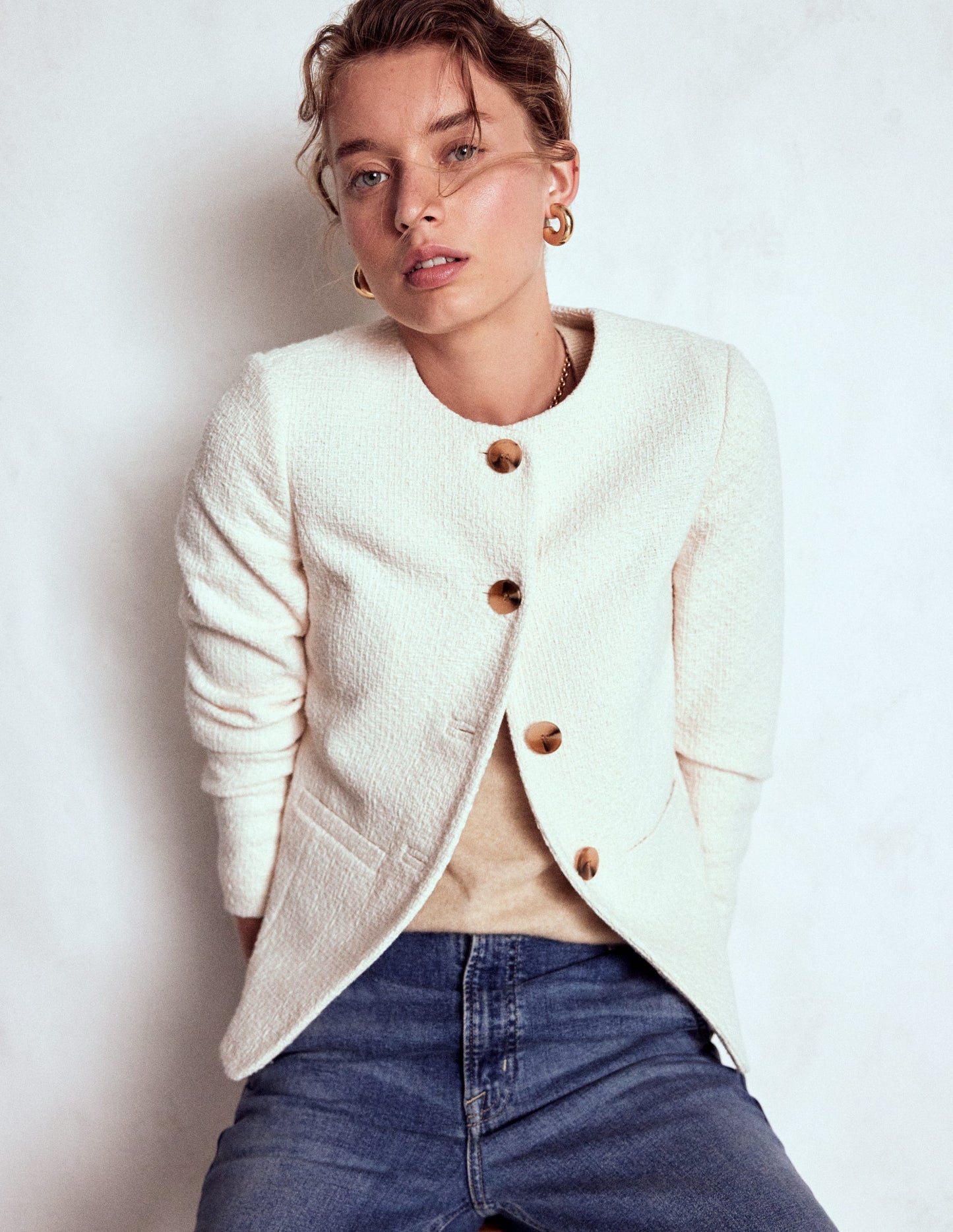 Hampsted Texturierter Blazer-Creme, texturiert