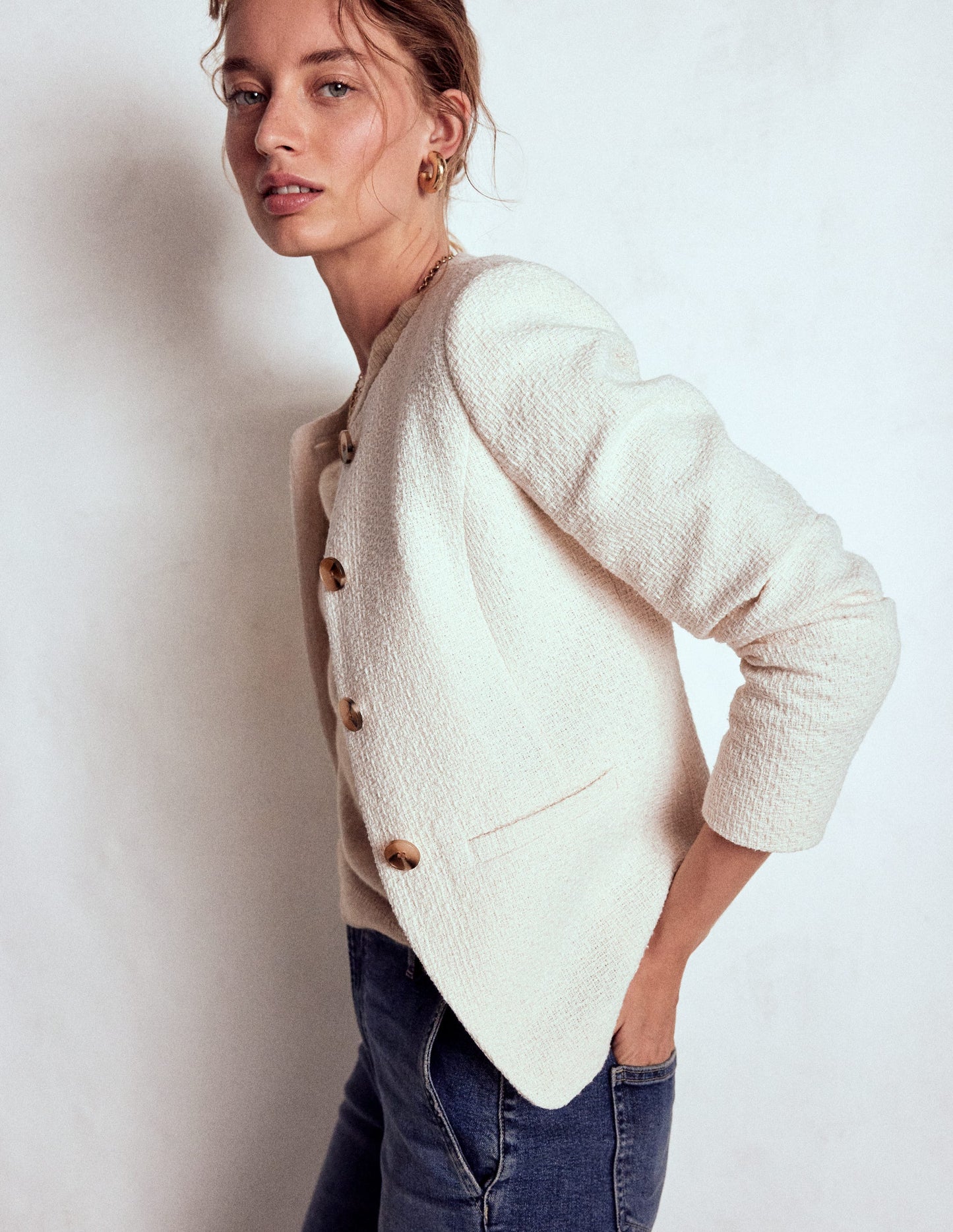 Hampsted Texturierter Blazer-Creme, texturiert