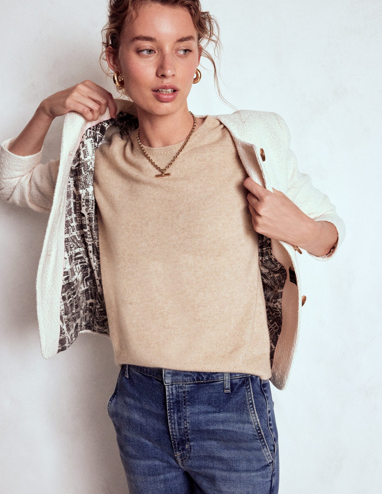 Hampsted Texturierter Blazer-Creme, texturiert
