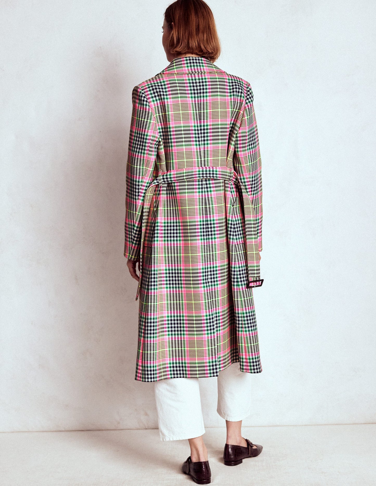 Lancaster Trenchcoat mit Gürtel-Braun, Neonpink Kariert
