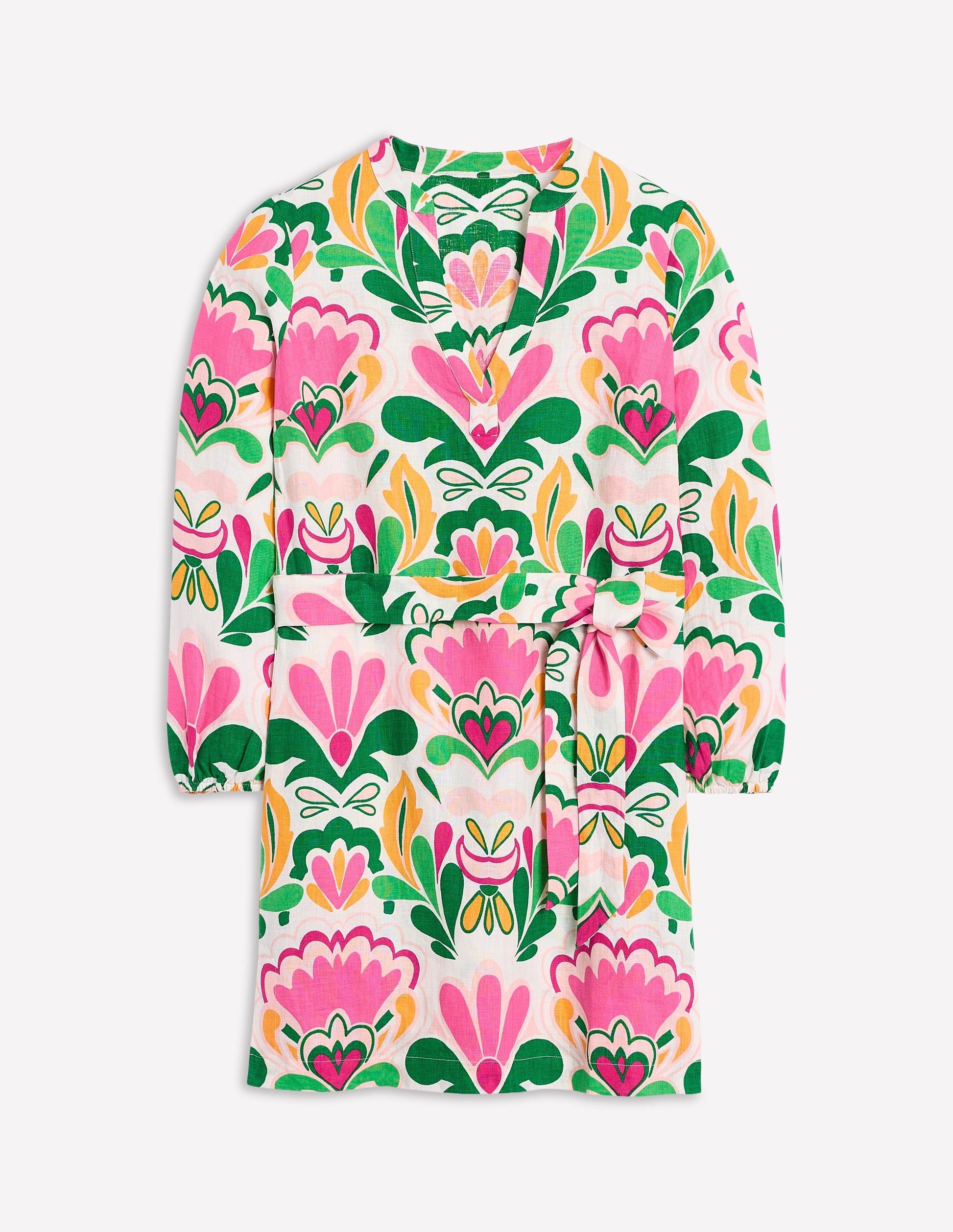 Cleo Leinenkleid mit Bindegürtel-Bunt, Freesienstempel-7