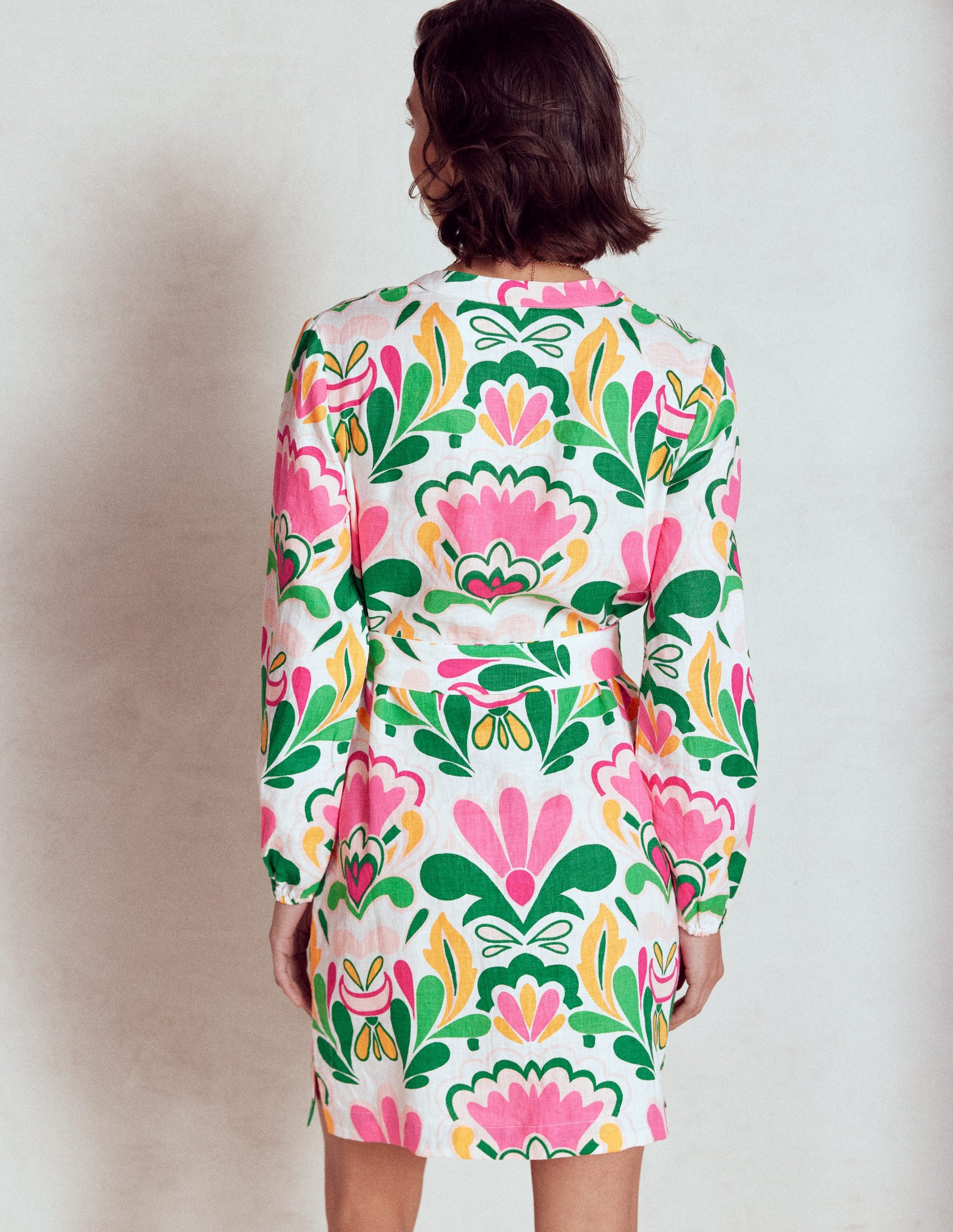 Cleo Leinenkleid mit Bindegürtel-Bunt, Freesienstempel-4