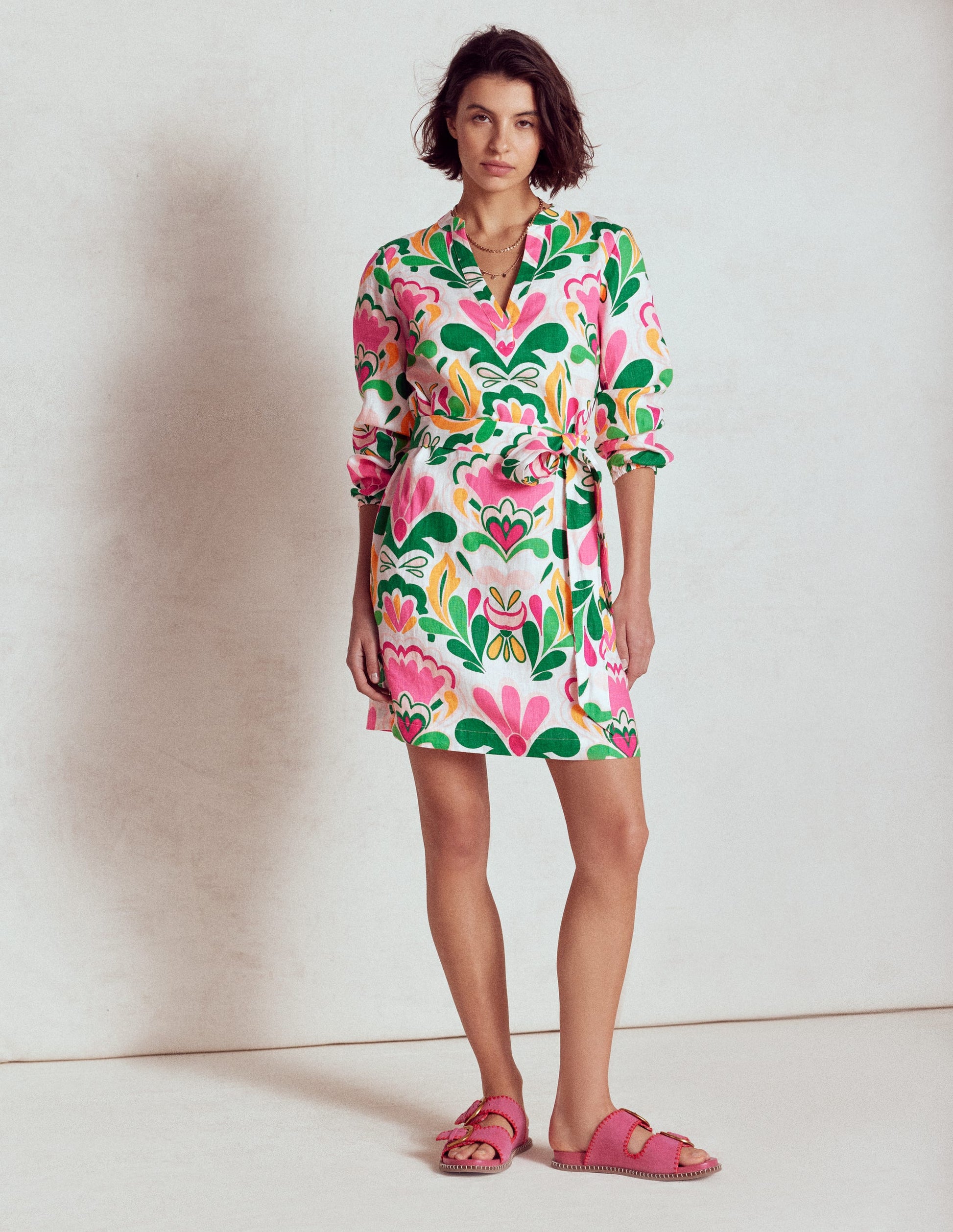 Cleo Leinenkleid mit Bindegürtel-Bunt, Freesienstempel-5