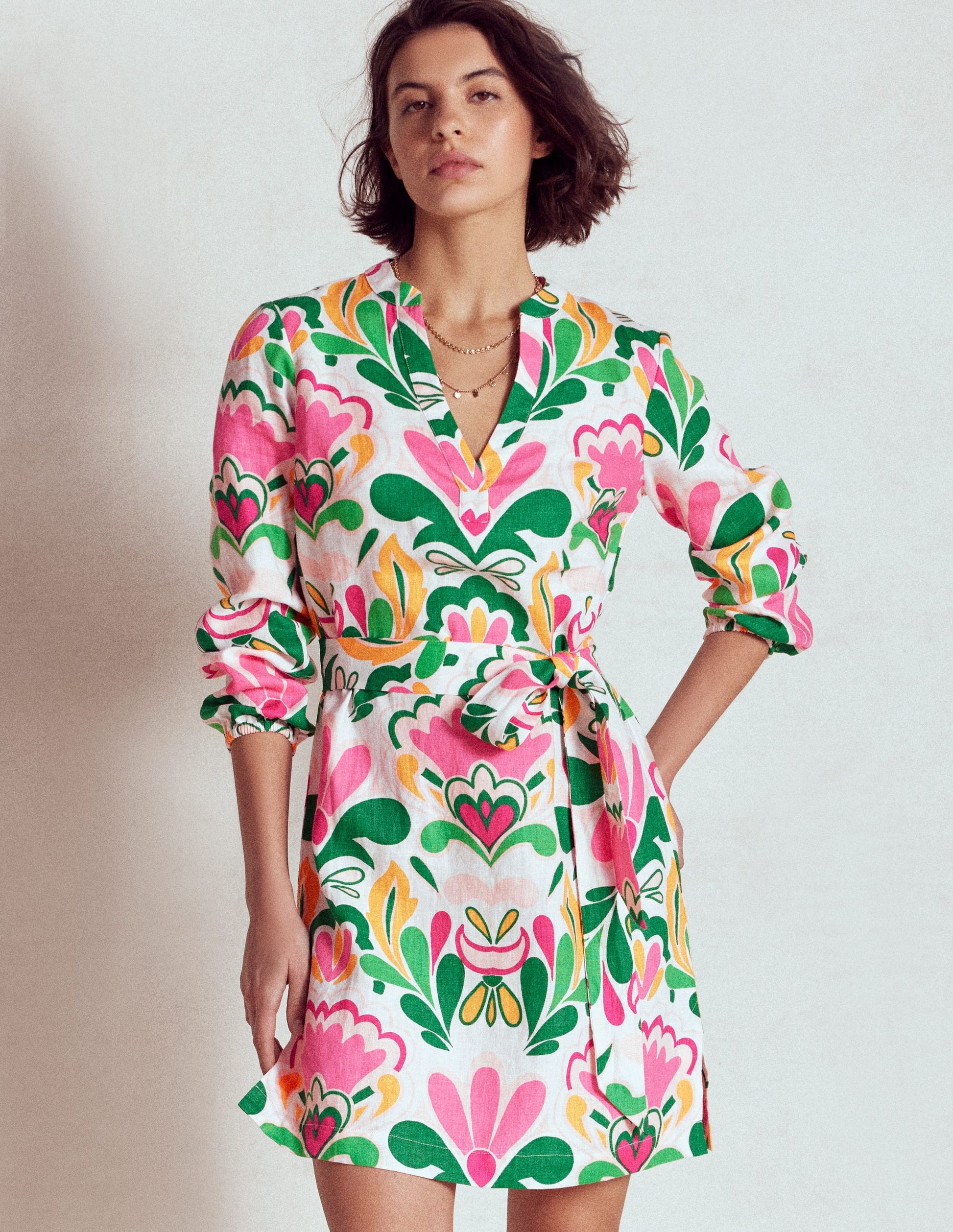 Cleo Leinenkleid mit Bindegürtel-Bunt, Freesienstempel-6